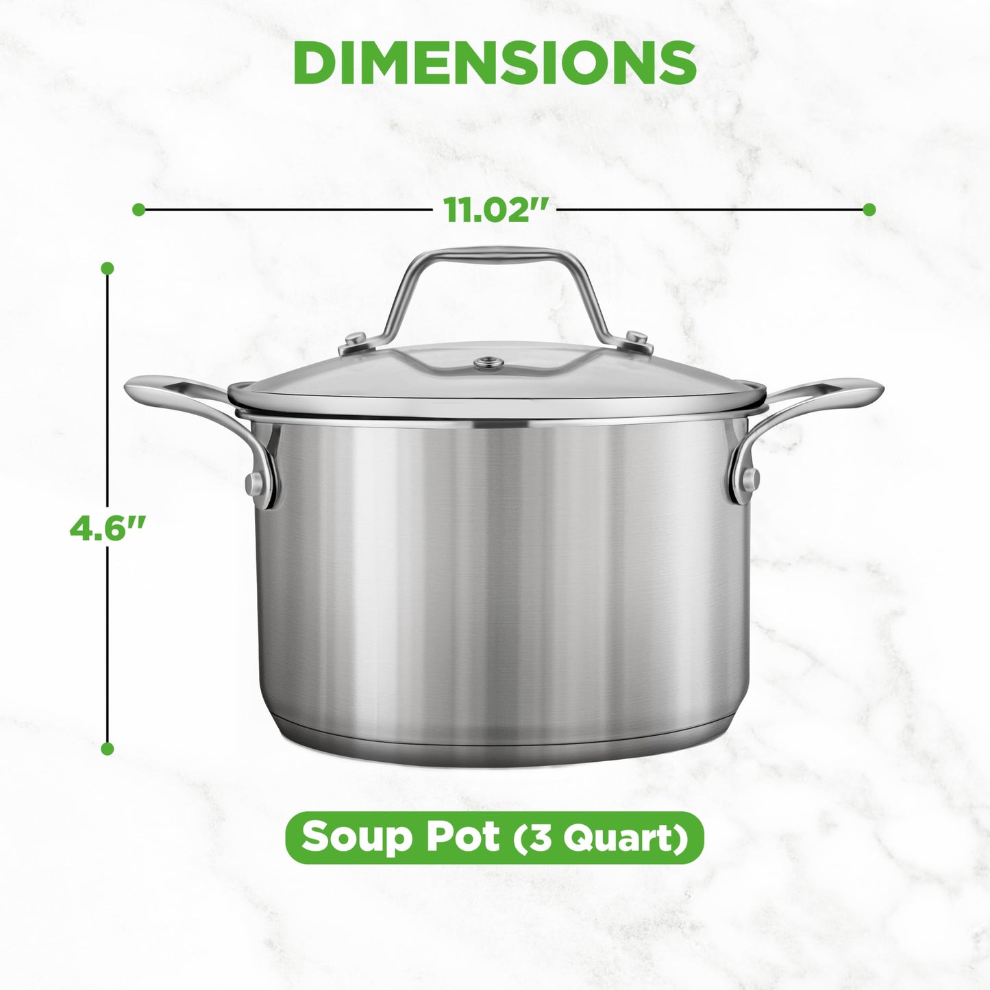 NutriChef 3-Quart Stainless Steel Soup Pot - 18/8 Food Grade Heavy Duty Cookware, Stock Pot, Stew Pot, Simmering Pot Kitchenware w/See Through Lid, Dishwasher Safe, For Induction Gas Ceramic Cooktops