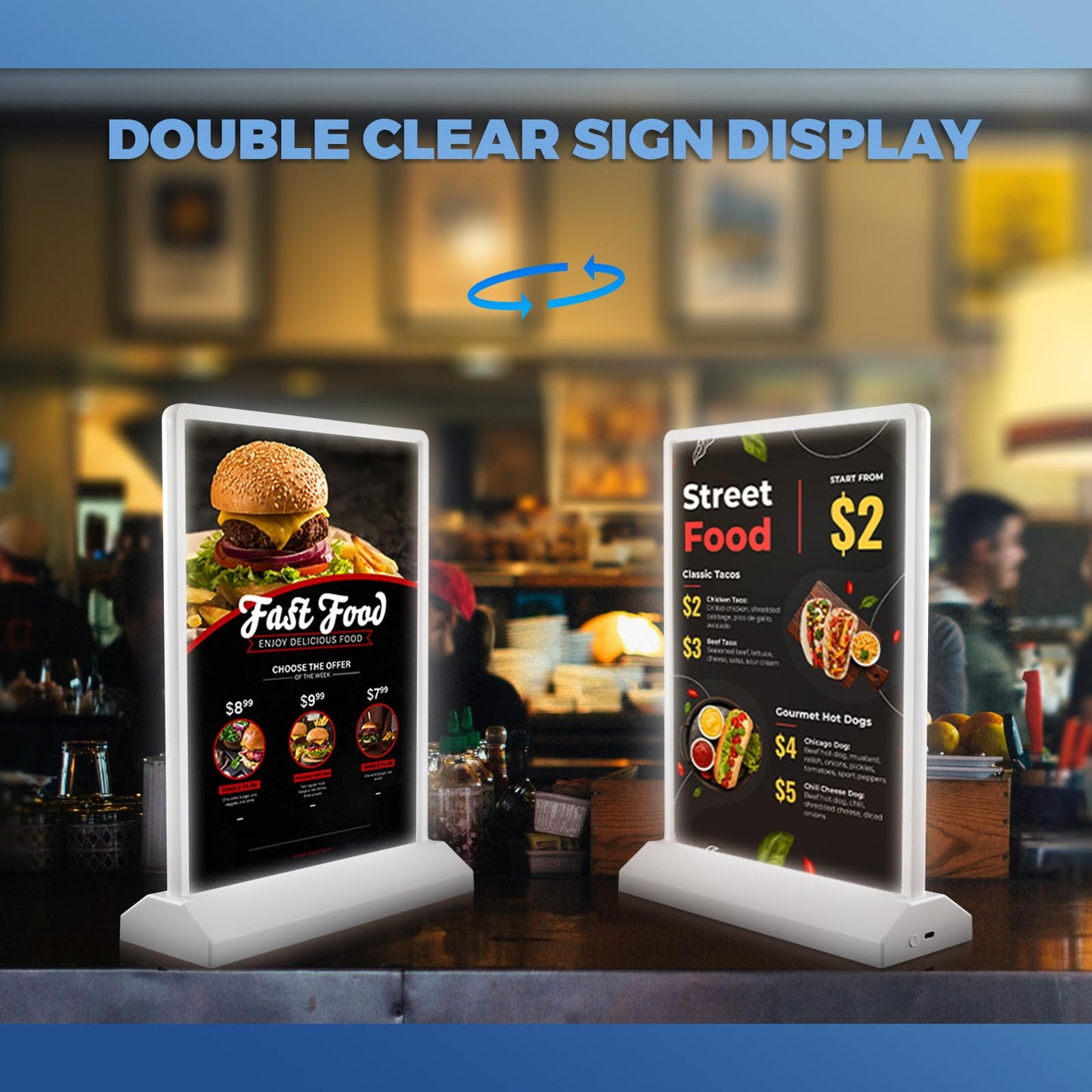 Greraes Acrylic Sign Holder 8.5 X 11 Paper Stand Stand Rechargeable LED Light Glass Clear Flyer Display Holder Business & Store Sign Holders