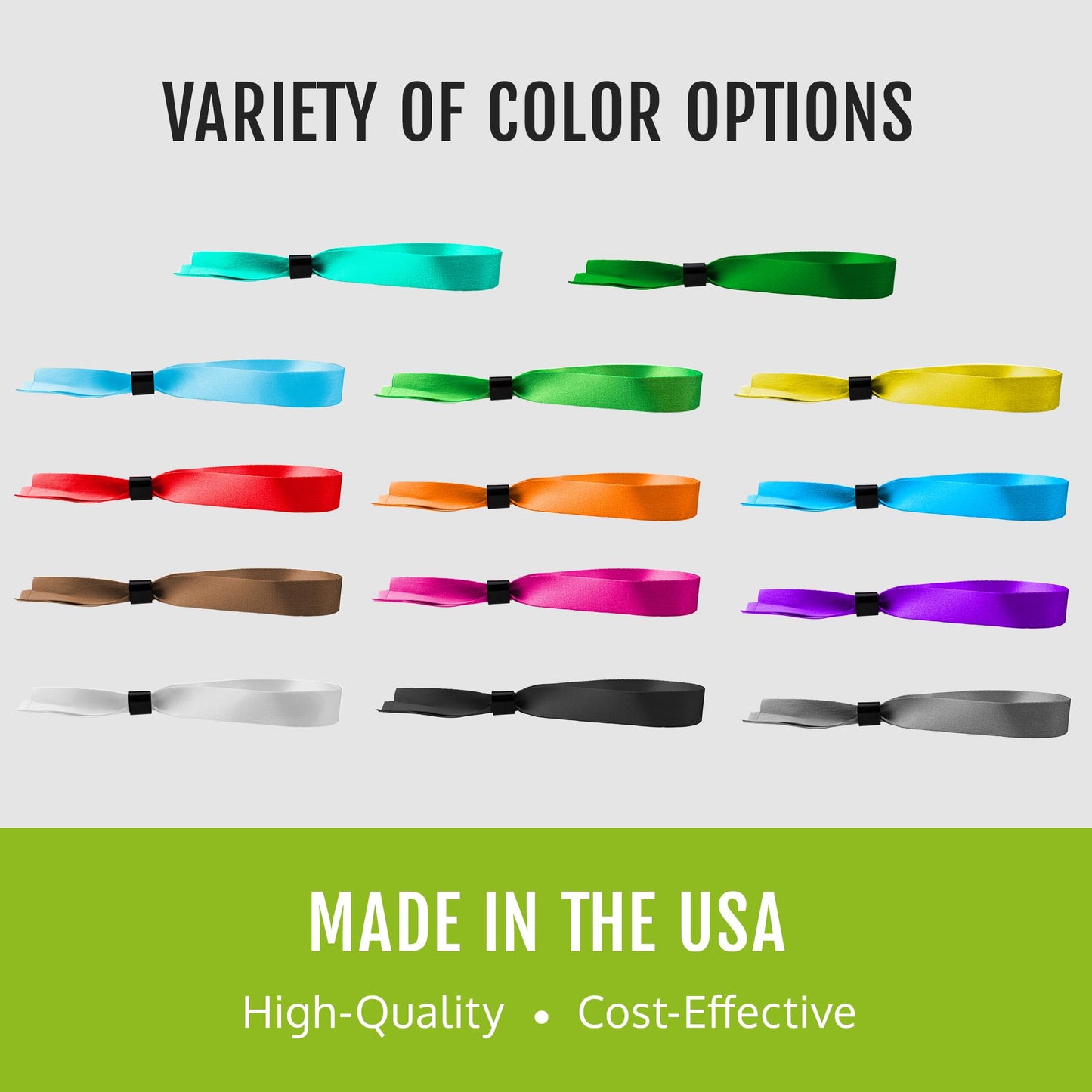 500 WristCo Variety Pack Cloth Event Wristbands – Plastic Closure to Prevent Transfer or Reuse – Premium-Grade Fabric Bracelets for Party Entry, Summer Camp, VIP Identification, Drink Ticket ID