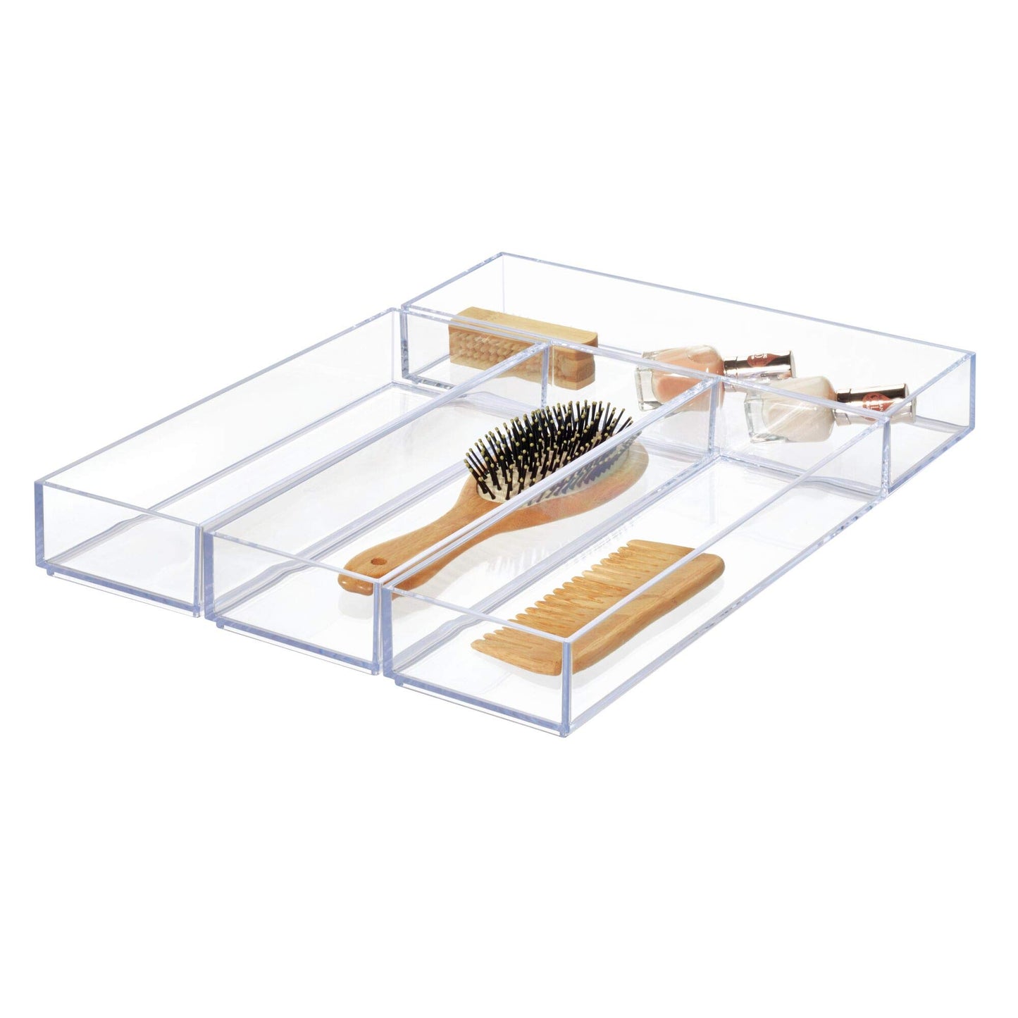 iDesign Clarity Drawer, Kitchen and Bathroom Organization Silverware, Spatulas, Gadgets, Large-Set of 4