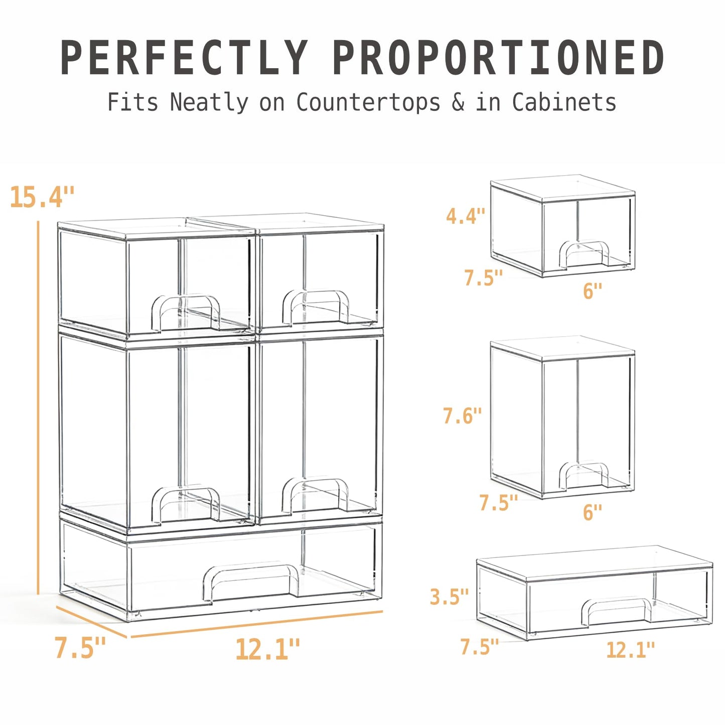 Gajiuhon Baby Bottle Organizer, Large Capacity Stackable Acrylic Storage with Non-Slip Pads, for Baby Bottles, Pump Parts, Kitchen Countertop, Pantry, Vanity, 5-Piece