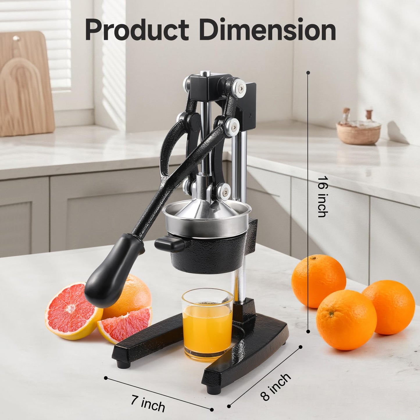 OSTBA Cast Iron Manual Citrus Juicer, Heavy Duty Hand Press Orange Juicer with Stainless Steel Cup & Strainer, Commercial Grade Lemon Squeezer for Orange, Lemon, Lime, Grapefruit, Pomegranate