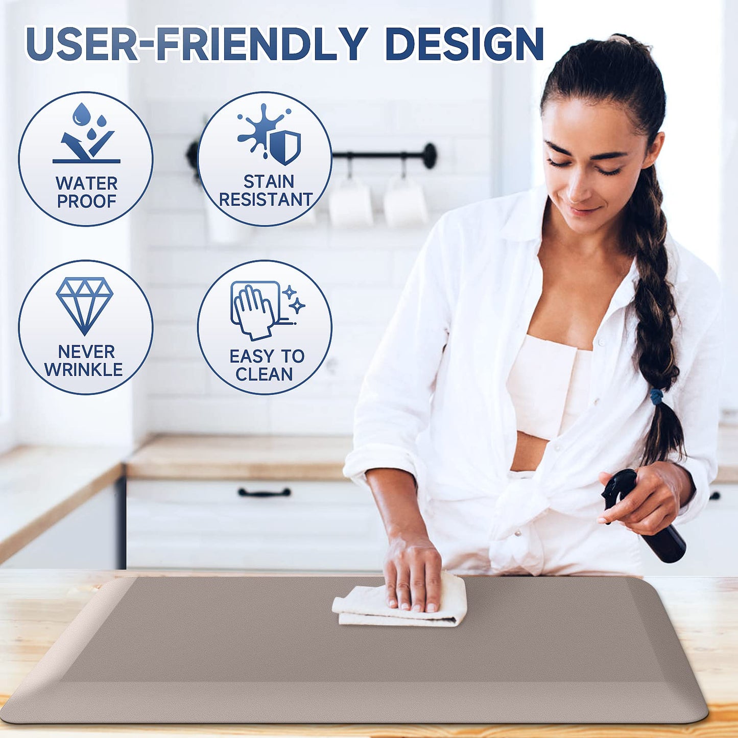 4/5 Inch Thick Kitchen Mats for Floor, StepRite Kitchen Rug for Standing Desk, Non-Slip, Thicker, Stain & Water Resistant, Comfort Anti Fatigue Floor Mat for Home, Kitchen, Office - Khaki,54 * 22''