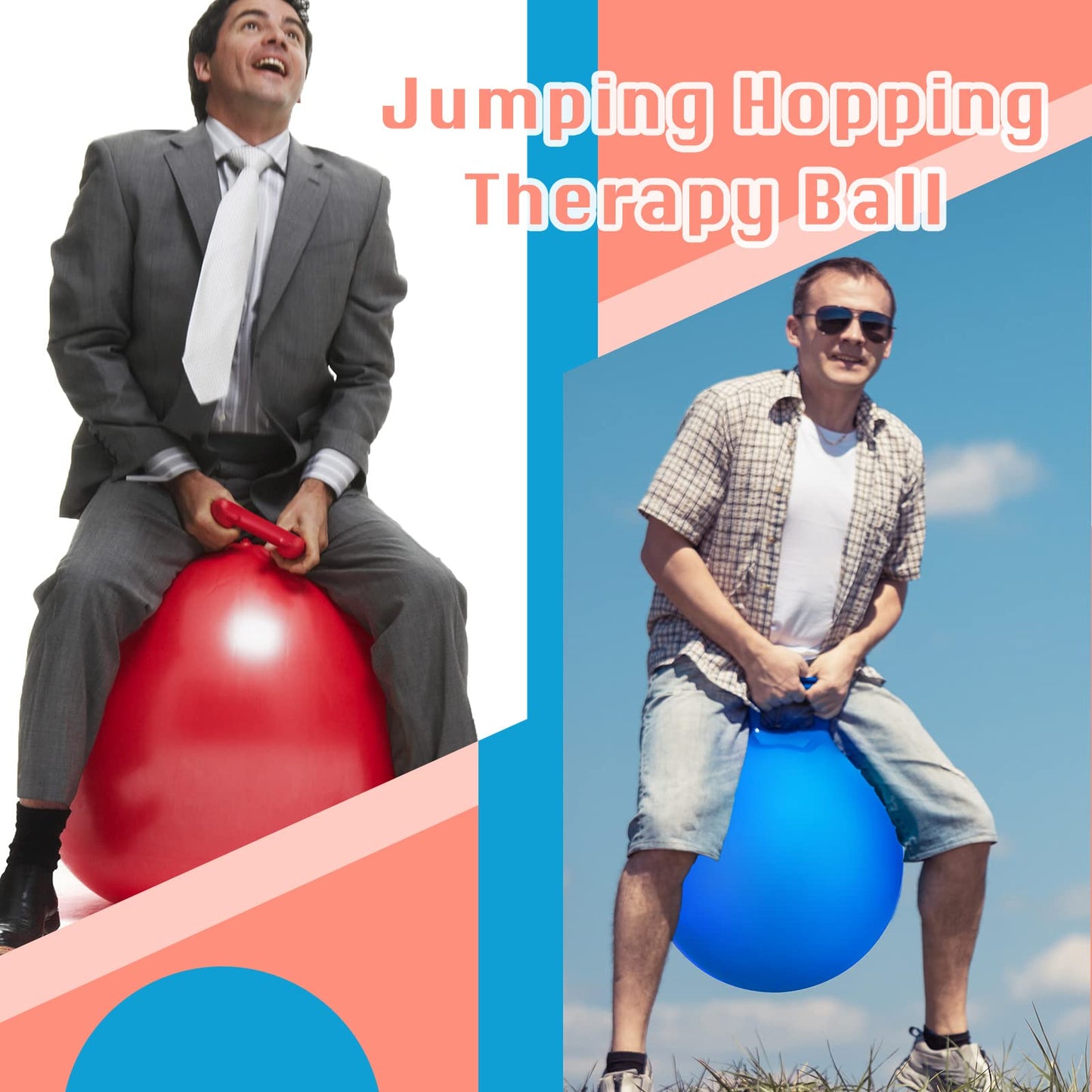 Lewtemi 3 Pcs 29 Inch Bouncing Ball with Handle, Outdoors Hopper Jumping Hopping Ball and Air Pump for Sports School Games Exercise (Red, Blue, Green)