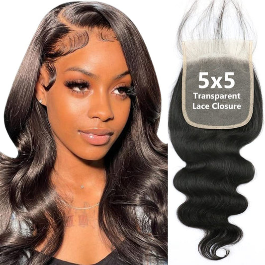 5x5 Transparent HD Lace Closure Only Body Wave Hair Closure Invisible Lace Closure 12A Brazilian Virgin Remy Human Hair Frontal Closure 100% Human Hair Extensions Pre Plucked Natural Black 20 Inch