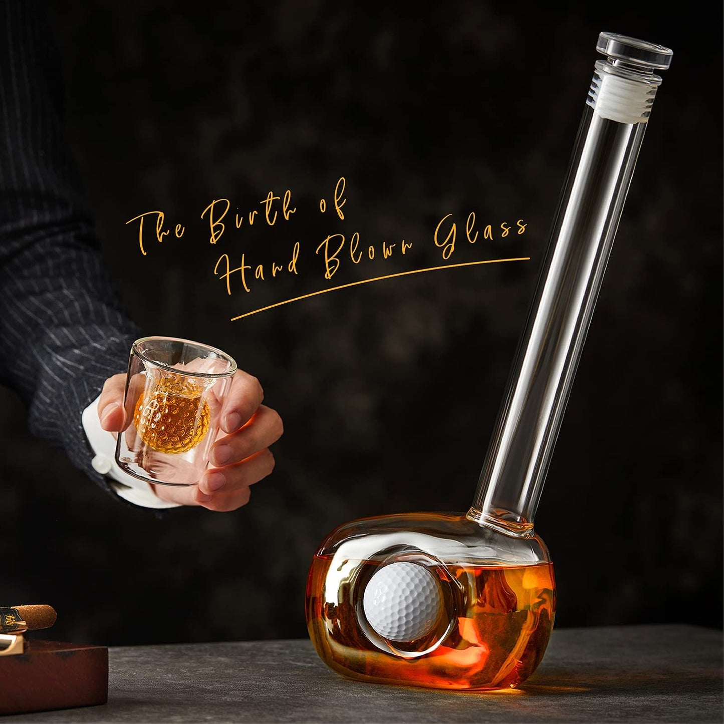 CRAFTGEN Golf Whiskey Decanter Set with 4 Golf Ball Shot Glasses, Unique Golf Gifts for Men Women, 750ml Golf Themed Liquor Dispenser, Golf Club Drink Dispenser for Bourbon, Scotch, Vodka, Tequila