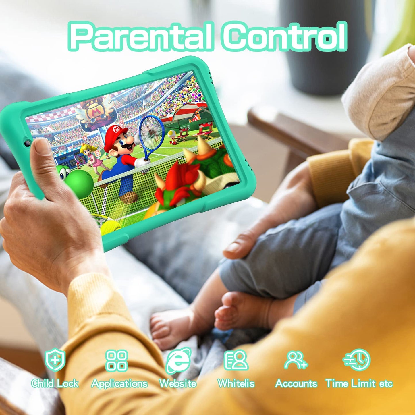 PRITOM 10 inch Kids Tablet Android 12 Tabletas 32GB, Quad-Core, 6000mAh, Large HD IPS Display, WiFi 6, Dual Camera, Bluetooth, Toddler Tablet for Kids Age 3+, Green