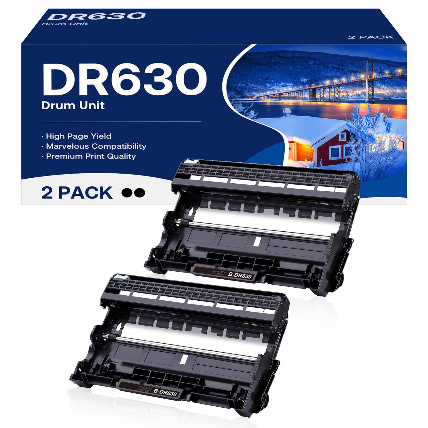 DR630 Drum Unit High Yield Compatible for Brother DR 630 DR-630 Replacement for HL-L2300D HL-L2320D HL-L2340DW HL-L2360DW HL-L2380DW MFC-L2700DW MFC-L2720DW DCP-L2520DW Printer (2 Pack, NOT Toner)