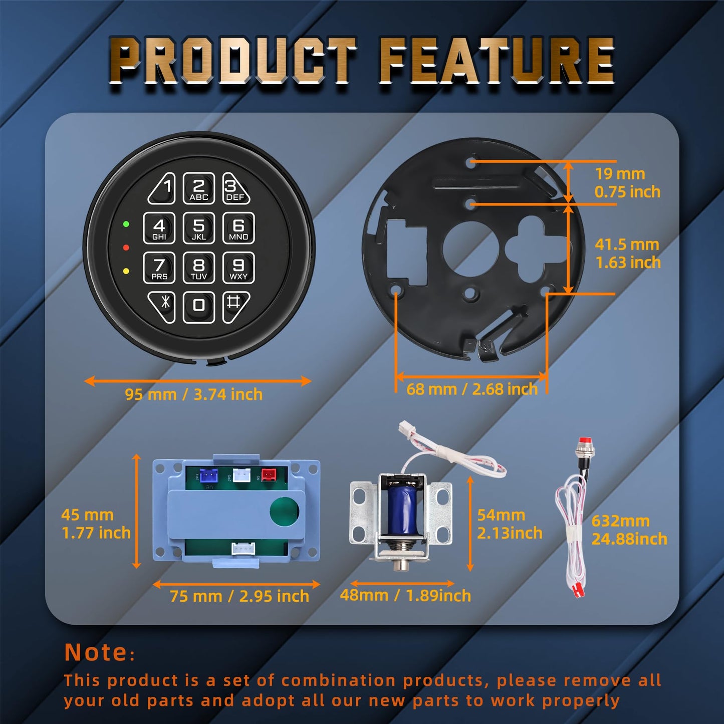 Electronic Safe Lock Replacement Keypad with Solenoid Lock, Gun Safe Lock with Programmable Electronic Keypad, Lock Fits High Security Safe Box and Security Cabinet