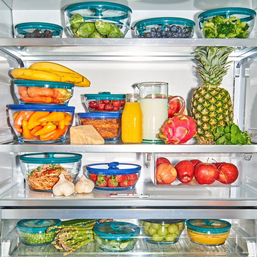 Anyday 4-Piece Medium Glass Food Storage with Glass Lids | Plastic-Free Meal Prep & Microwave Cookware | Stackable Airtight Storage Container with Vented Lid for Microwave-Safe Reheating