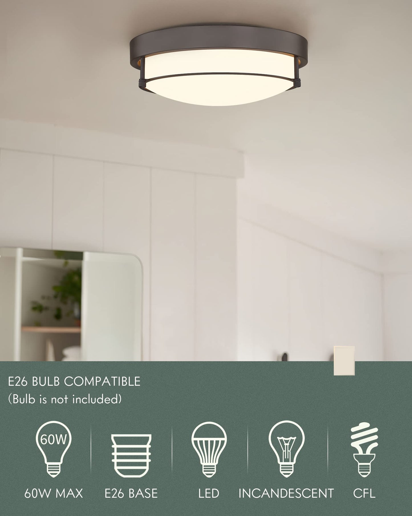 Cargifak 12 inch Flush Mount Ceiling Light, 2-Light Close to Ceiling Light Fixtures with Oil Rubbed Bronze Finish for Bathroom Bedroom Kitchen Hallway, 4822-ORB