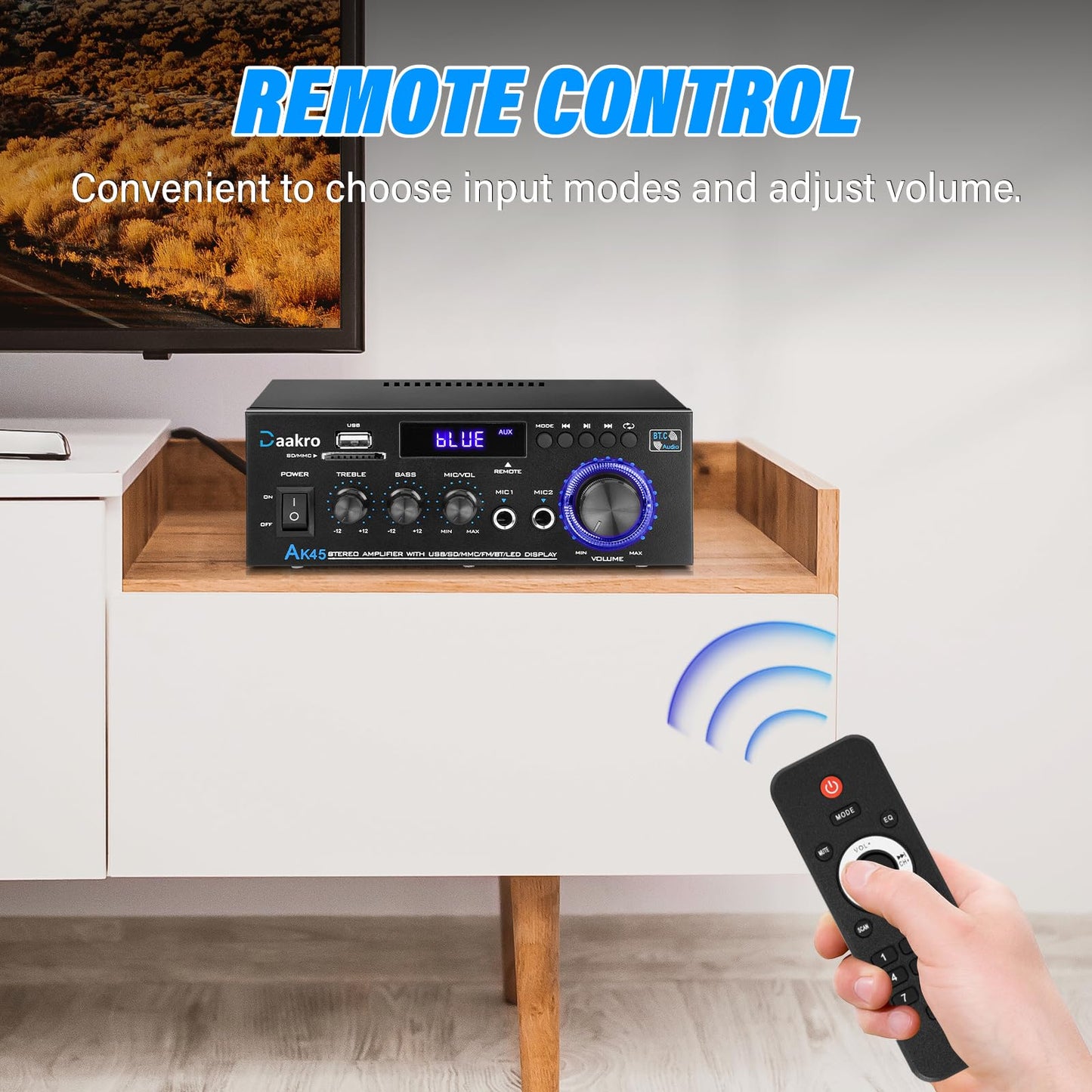 Daakro AK45 Stereo Audio Amplifier,Rated Power 40W Home 2 Channel Wireless Bluetooth 5.0 Power Amplifier System, Home Amplifiers FM Radio, USB, SD Card, w/Remote Control Home Theater Audio System