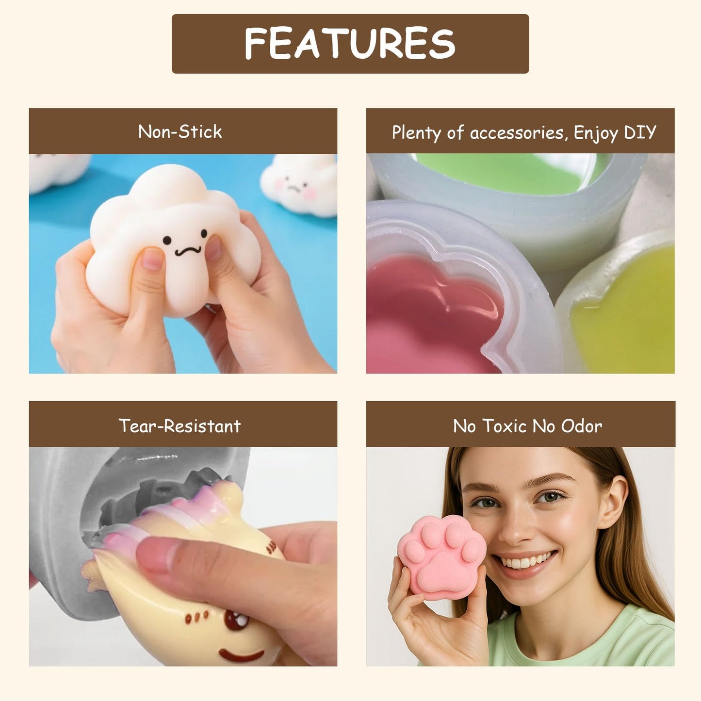 GDDP Squishy Making Kit, 18oz DIY Liquid Slilicone Squishy Kit, Liquid Silicone 1:1 AB Ratio Epoxy Resin Mix with 3 Molds(Cat Claw, Cheese, Rabbit)