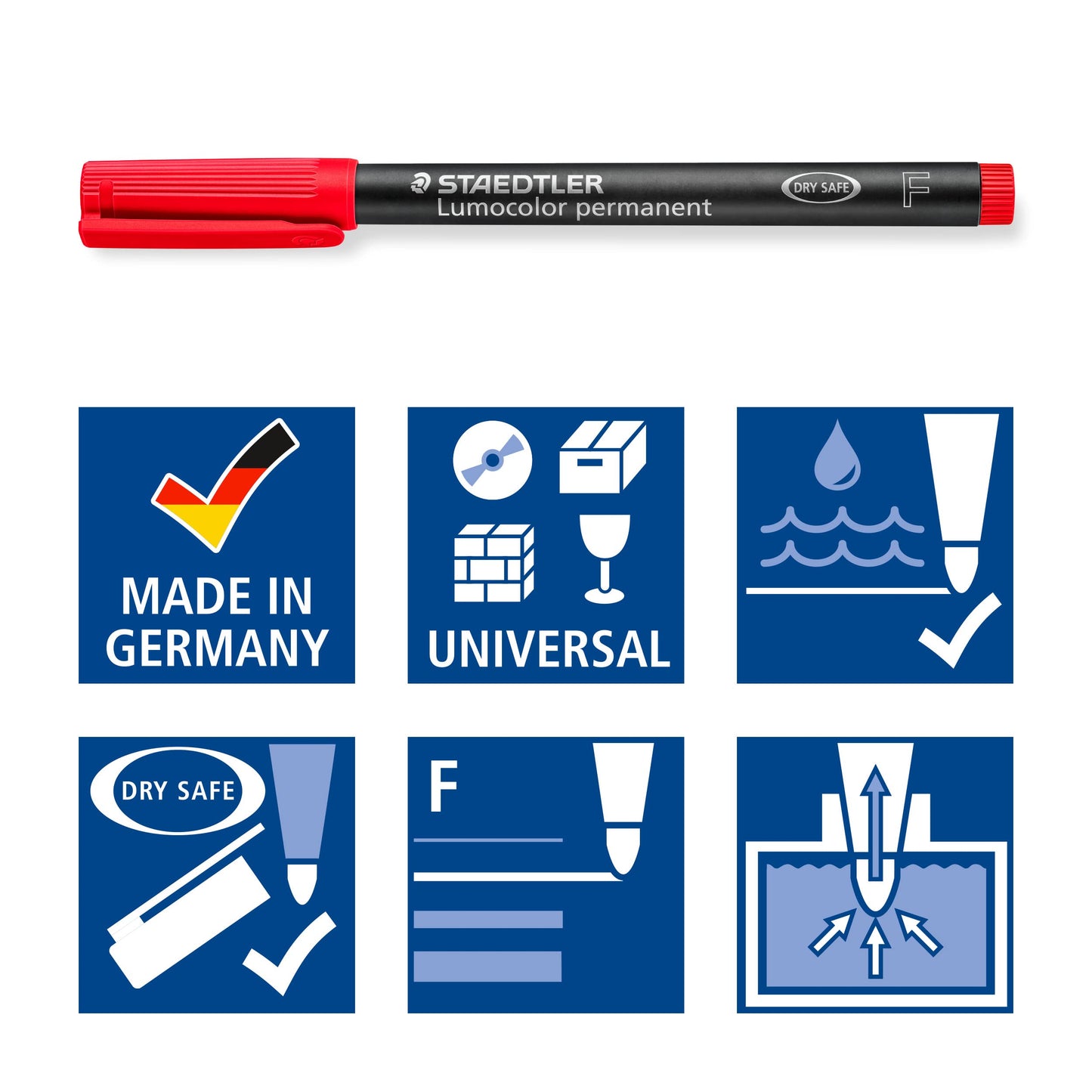 STAEDTLER 318-2 Lumocolor Universal Permanent Fine Pens - Red, Pack of 10 (318-2 VE)
