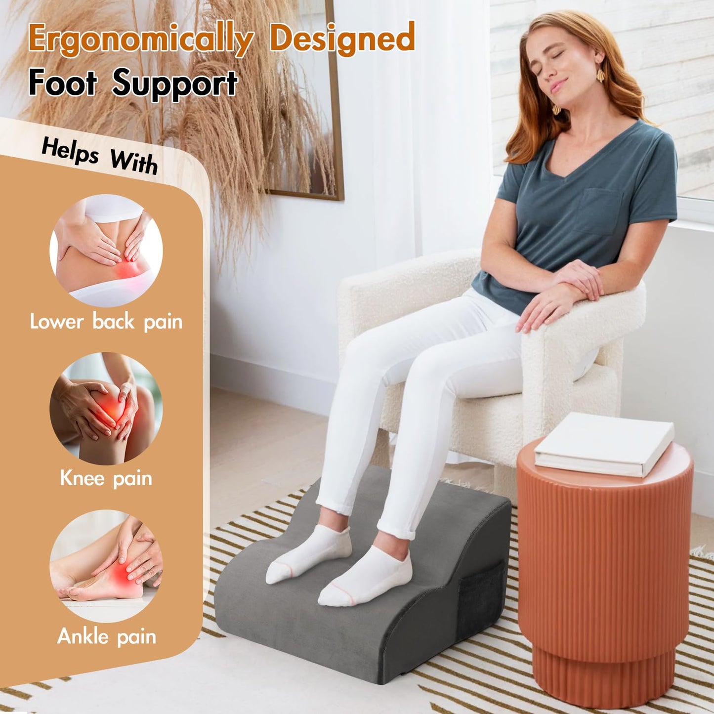 Echaprey Foot Rest for Under Desk at Work,Adjustable Under Desk Footrest Multifunctional 3-Tier Foot Stool with Non-Slip Base and Washable Cover Ergonomic Foot Stool for Office,Home,Car,Travel (Grey)