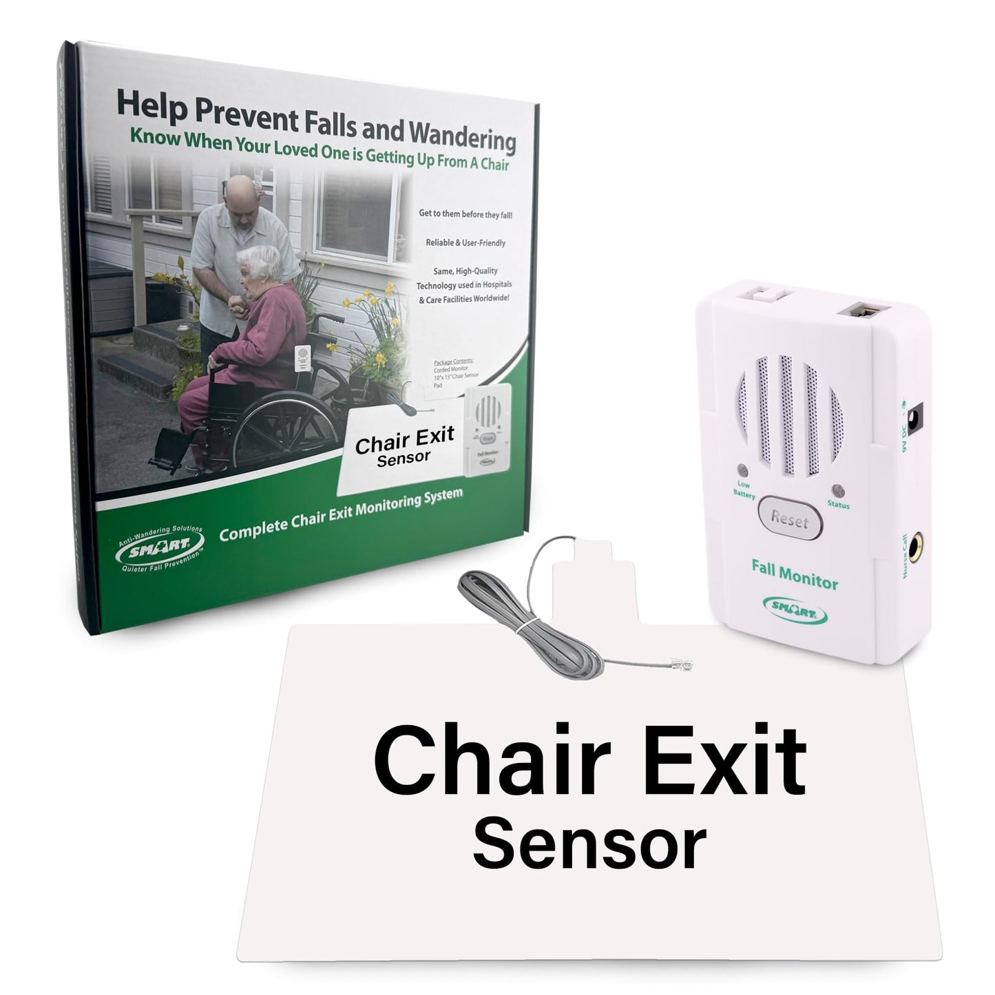 Smart Caregiver Fall Prevention Monitor and Weight Sensing Chair Pad - Alerts Caregiver When They Get Up from Chair - Chair Exit Alert for Elderly - 1 Year Warranty