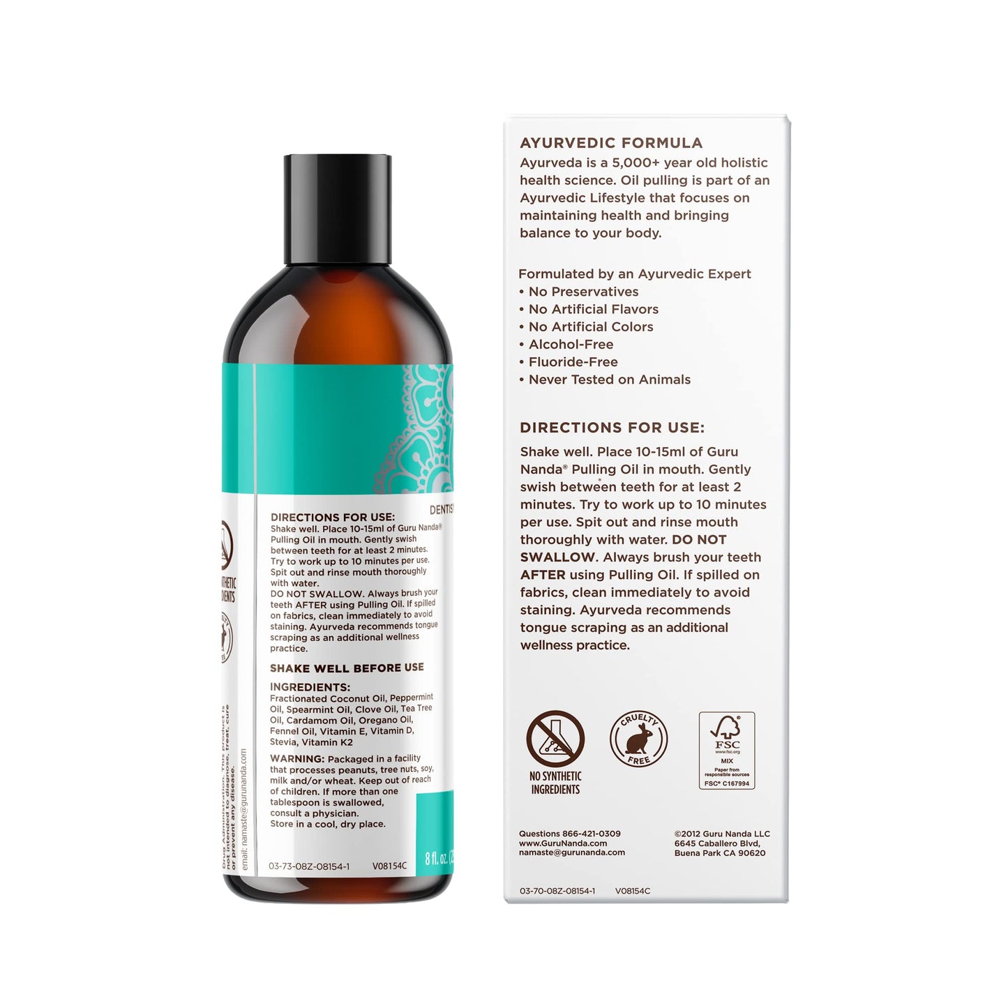 GuruNanda Coconut Oil Pulling, Fresh Breath & Whitening Mouthwash, 7 Essential Oils & Vitamins for Healthy Teeth & Gums,Alcohol-Free, 3X8 oz