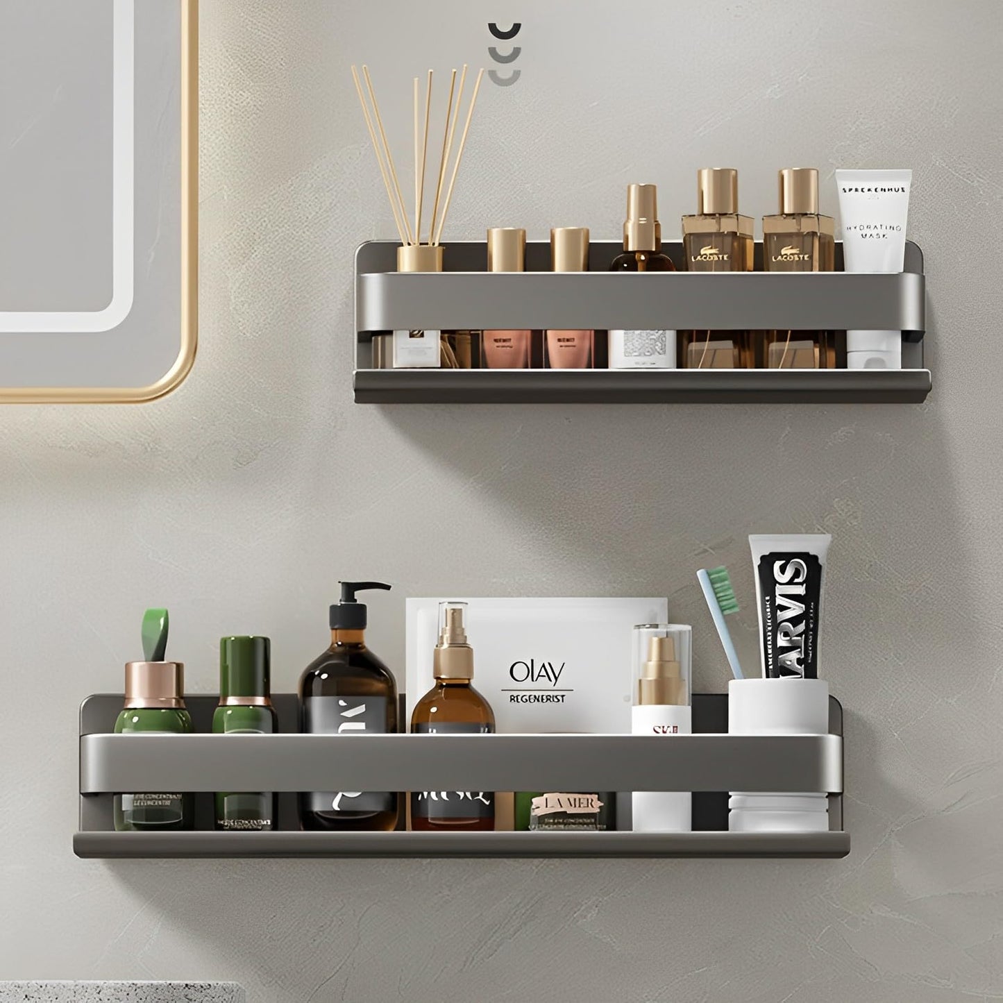 YuShiYan Stainless Steel Detachable Wall Mounted Floating Shelves for Kitchen, Bathroom, Baking Paint Process, Corrosion and Rust Resistant, Set of 1 Gray