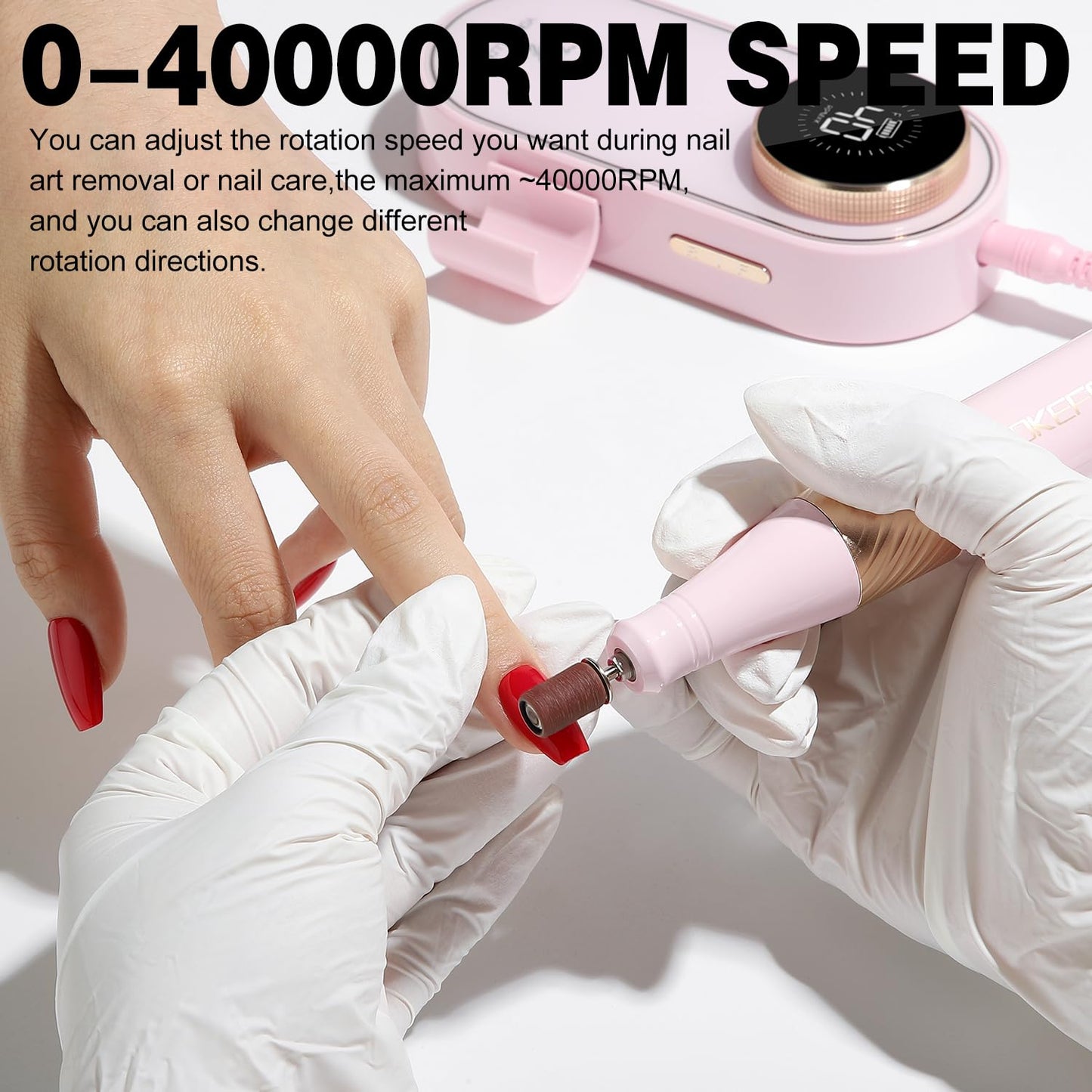 YOKE FELLOW Nail Drill Machine - 40000RPM Nail Drill Professional with 17 Drill Bits for Electric Nail File Manicure Pedicure Home Use (Pink)