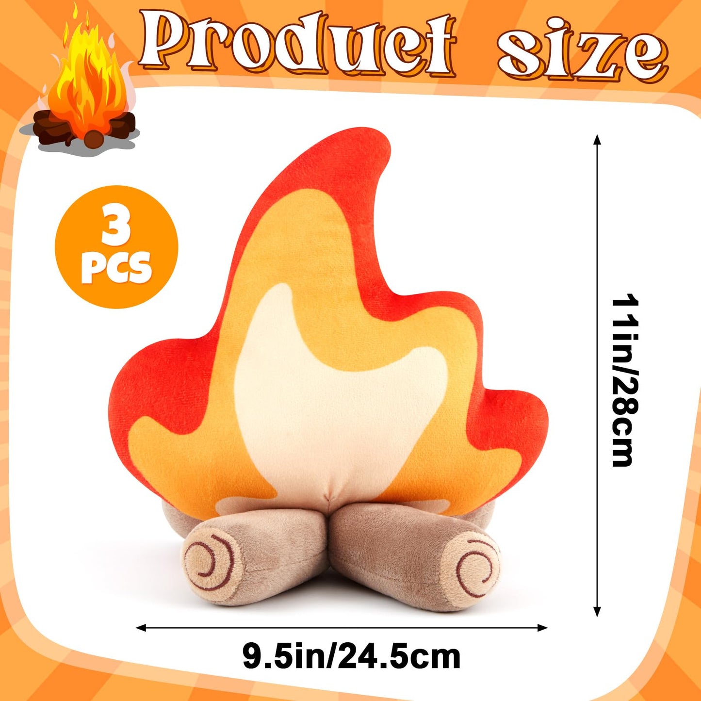 PullCrease Campfire Plush Toys Fake Fire Firewood Plush Pillow Woodland Forest Nursery Classroom Decor for Camping Overnight Scene Setting Room Decoration(3 Pack)