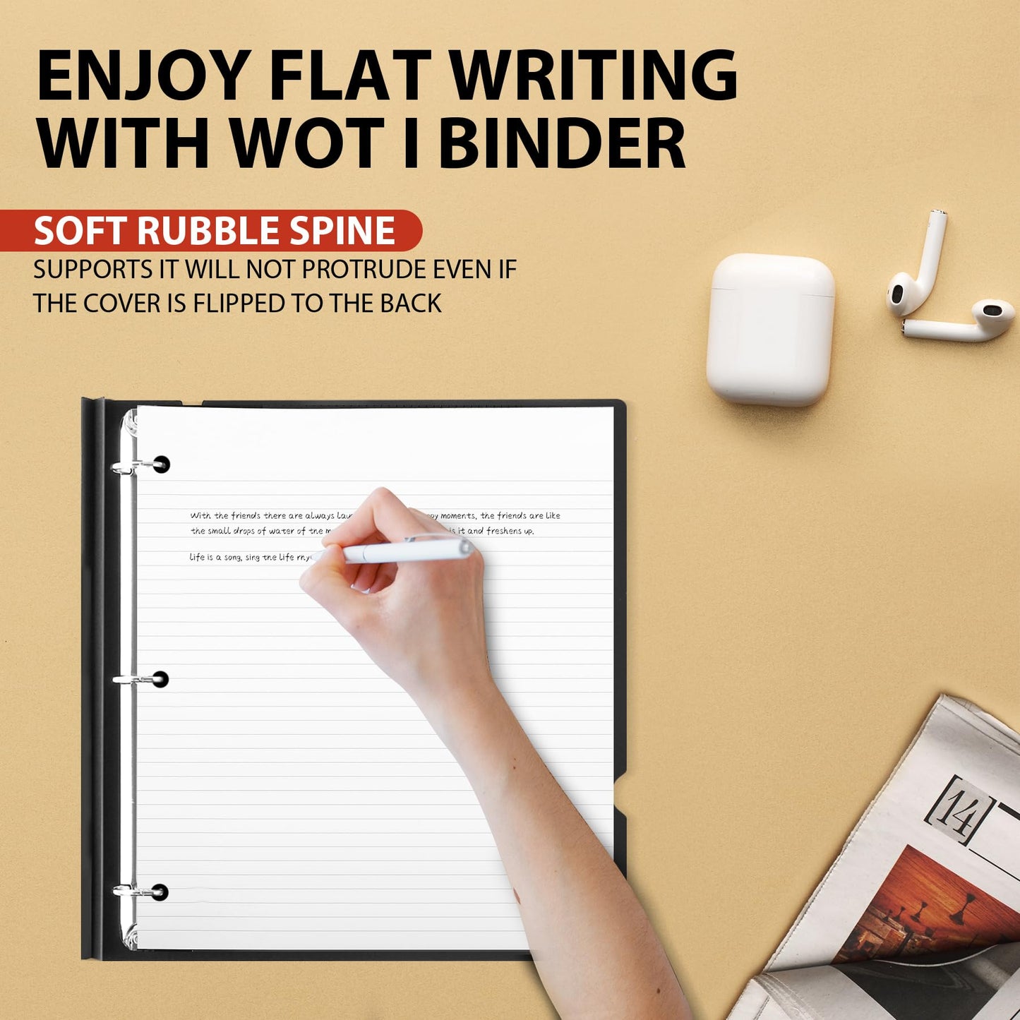 WOT I Telescoping 3 Ring Binder 1 Inch 12PCS, Flexible Binder with Expandable Spine+Customized Front Cover+Clear Catalog Pocket, 1 Inch Rings Holds 225 Sheets, School Office Binder Supplies, White