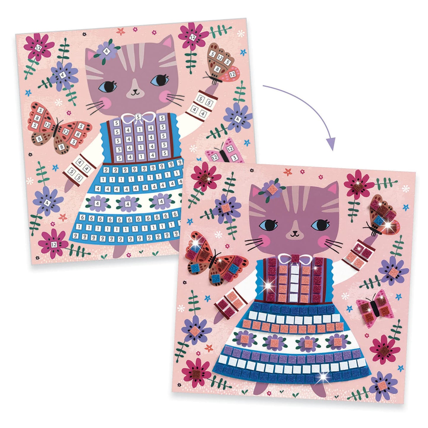 DJECO Lovely Pets Sticker Mosaic Craft Kit - Create Your Own Sparkling Pets for School or Gifts - Fun & Creative for Family & Friends, Boys & Girls, Educational Mosaic Art Craft Kit for Kids 5+