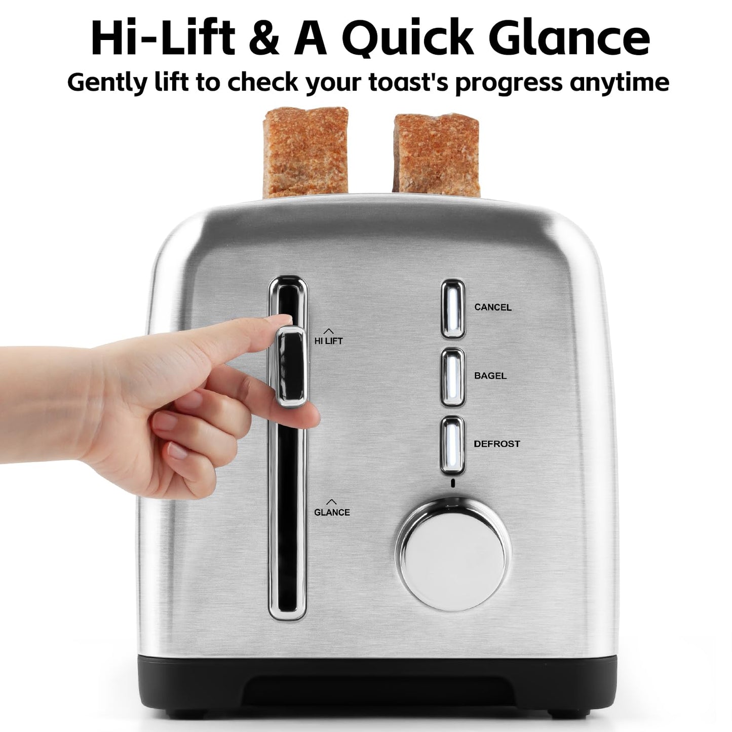 4 Slice Toaster, CUSIMAX Extra-Long Slots for Artisan Bread, Quick Glance Function, 9 Shade Settings, Bagel/Defrost/Cancel Functions, Removable Crumb Tray, Cool-Touch Stainless Steel Body