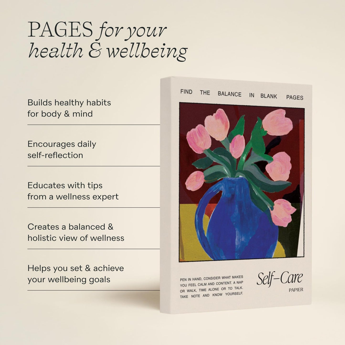 Papier Tulip Vase 12 Week Wellness Journal - Floral Hardback | Log Intentions Sleep & Energy, Morning & Evening | Weekly & Monthly CheckIn | Undated Planner | Reflection & Mindfulness | Self Care Gift
