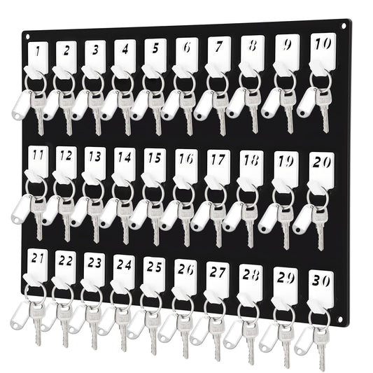 Beeveer Acrylic Key Board with 30 No. Hooks Wall Mount Key Rack Holder Hanger Storage Collection for School, Garage, Car Dealer, Office, Hotel, Real Estate(Black)