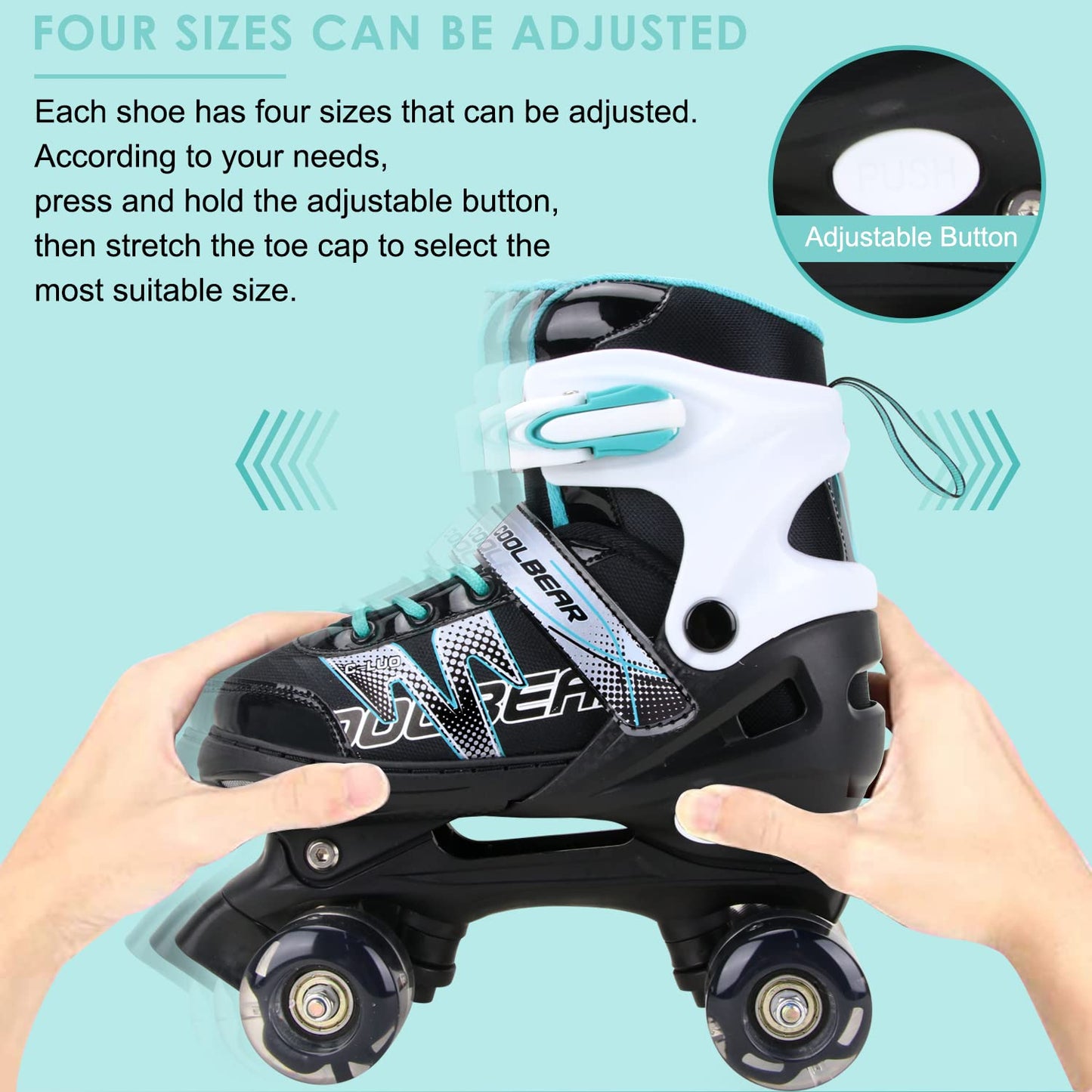 Sowume Adjustable Roller Skates for Boys and Kids, All 8 Wheels of Boy's Skates Shine, Safe and Fun Illuminating for Kids