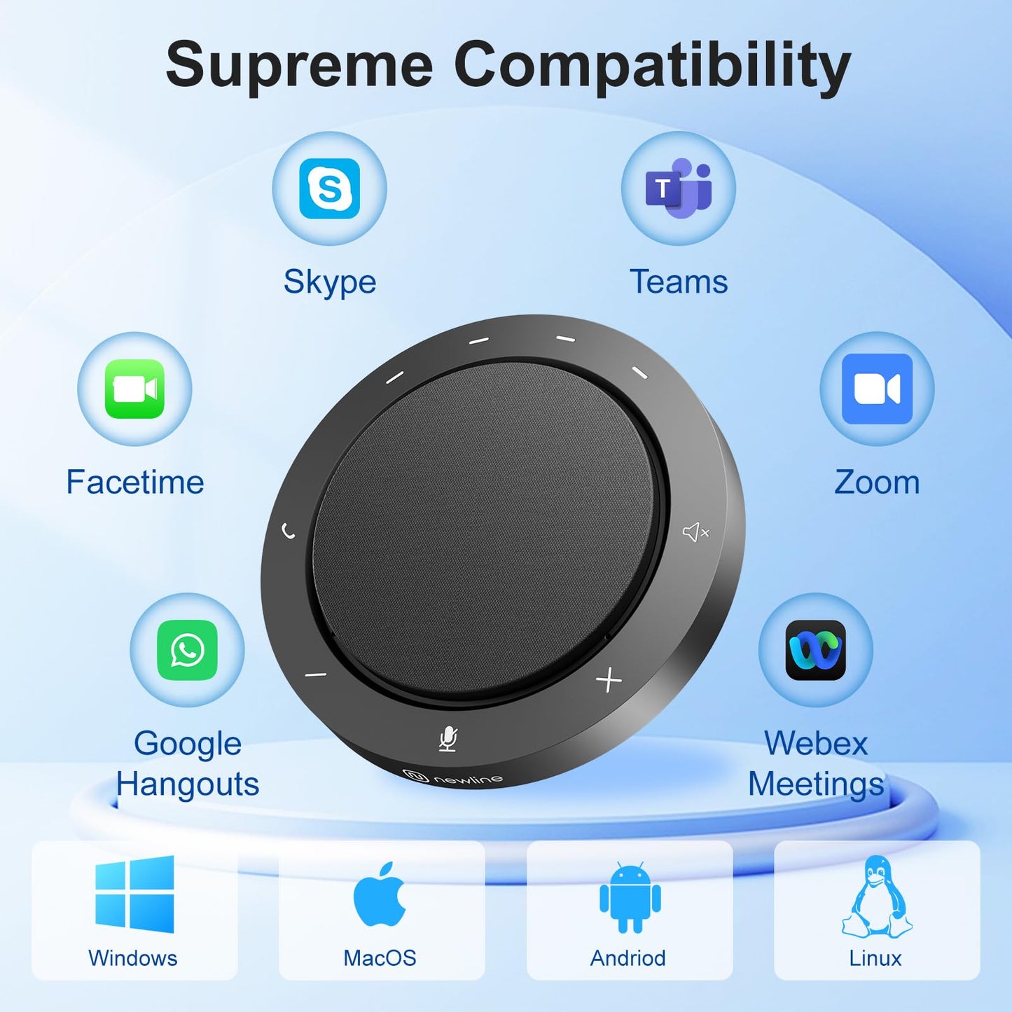 N newline Conference Speaker and Microphone, Dual Al Mics with 360° Voice Pickup & Clear Sound, 10-14H Call Time, Bluetooth & USB-C/A Connection, Speakerphone for 1-6 People, Small Teams & Home Office