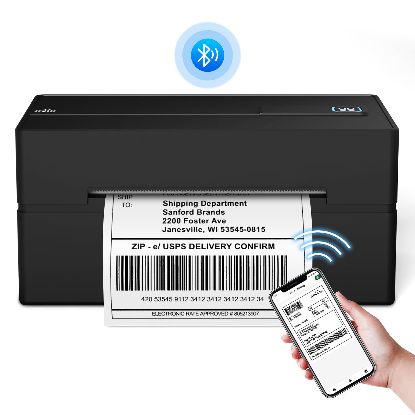 PeriPage Bluetooth Thermal Shipping Label Printer,Wireless 4x6 Shipping Label Printer for Shipping Packages,Support iPhone iPad Android Windows & Mac,Widely Used for Amazon, Ebay,Shopify, Etsy, USPS.