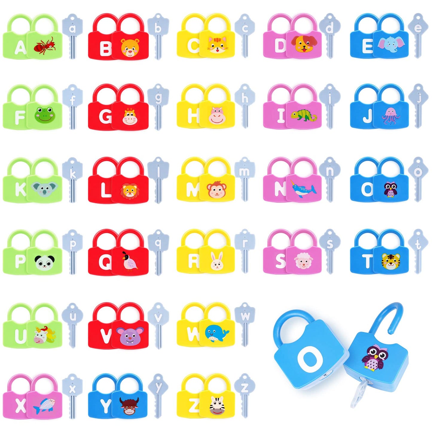 AXEARTE Montessori Educational Toys - Alphabet Learning Locks and Keys for Toddlers - Set of 26 Locks and Keys - Sensory Toys for Baby Motor Skills