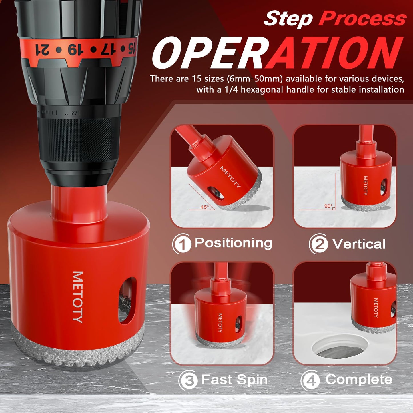 Diamond Hole Saw Drill Bit Set (15 PCS) (1/4"-2") Serrated Diamond Core Bits for Ceramic, Glass, Tile, Marble, Granite | EVA Positioner & Hard Storage Bag | Dry/Wet Dual-Use | High-Precision Drilling