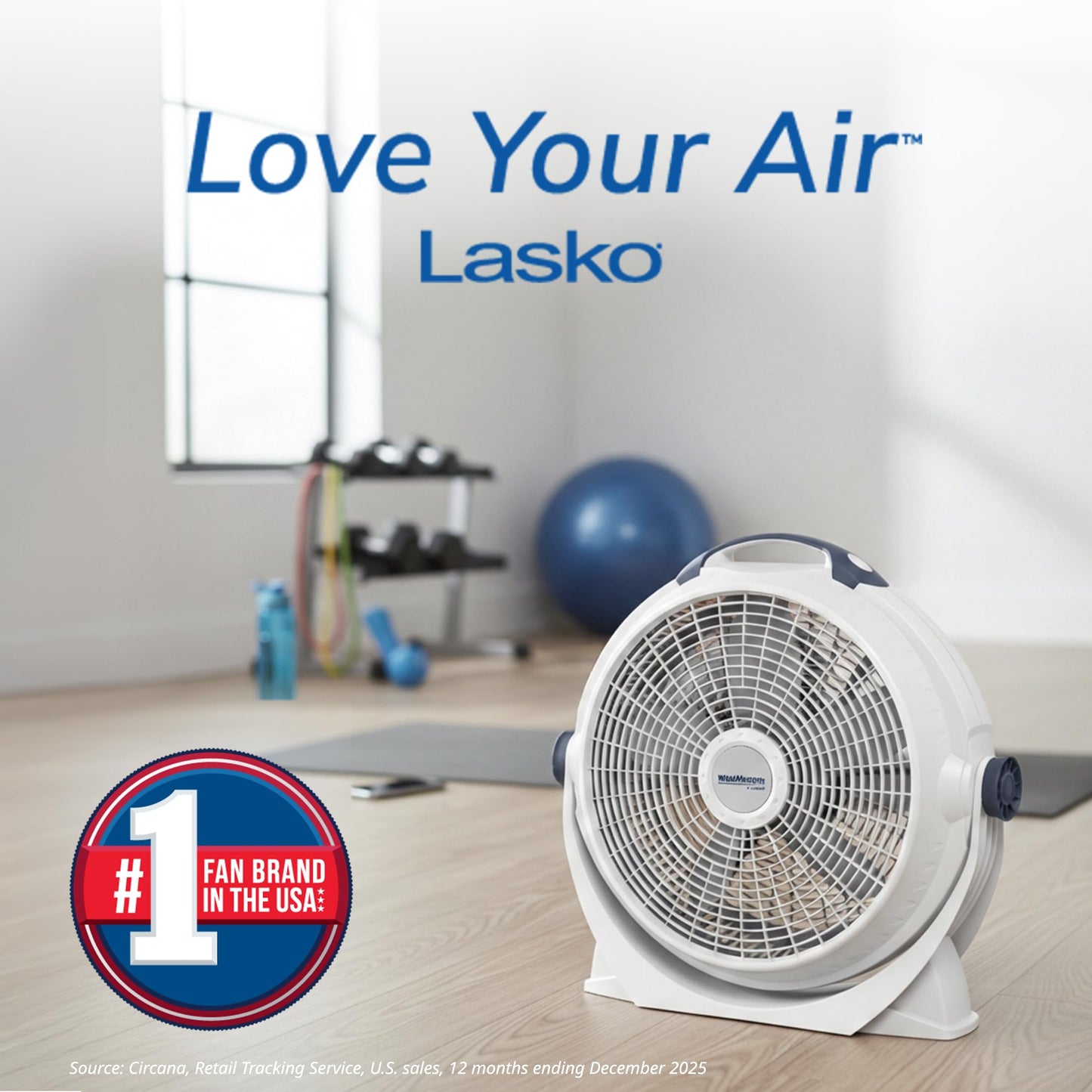 Lasko WINDMACHINE 20" High Velocity Floor Fan with 3 Speeds, 360° Directional Airflow, Portable Air Circulator Fan for Home, Garage & Workshop, Fully Assembled, Gray, 3301