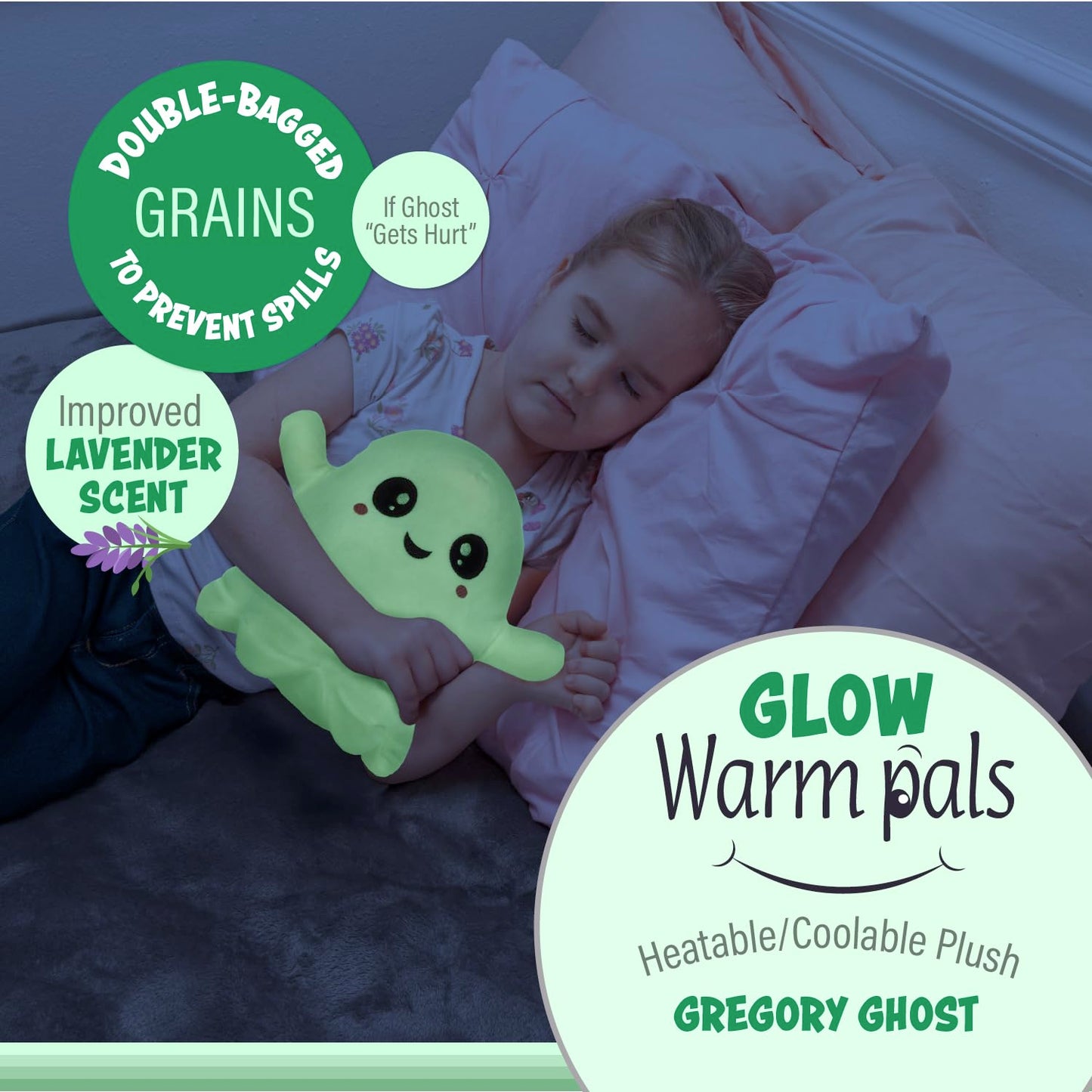 1i4 Group Warm Pals Scented Glow in The Dark Ghost, Microwavable Heatable and Coolable Bedtime Comfort Plush Toys Filled with Natural Grains and Lavender