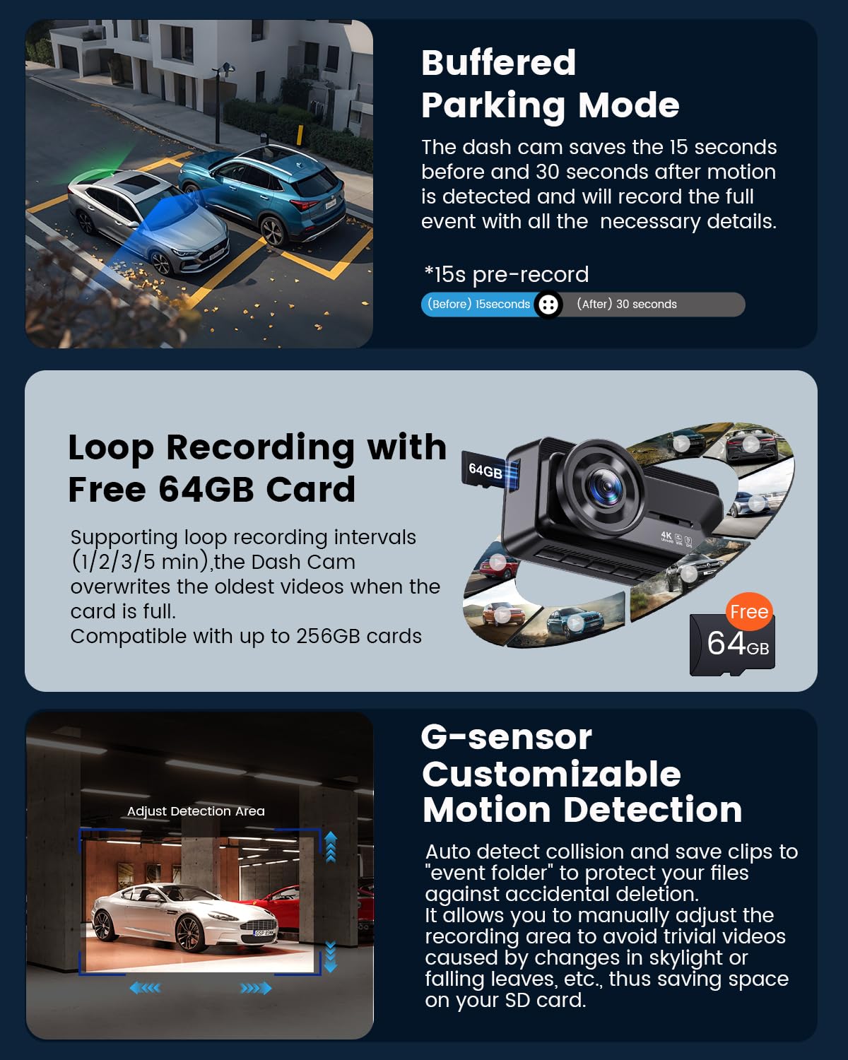 COOLCRAZY Dash Cam Front Rear: 4K+1080P Full HD Dashcam Free 64GB Card, with 5G WiFi GPS, Dual Dash Camera for Cars with 3" IPS Screen, Night Vision, HDR, App Control, 24H Parking Mode, Loop Record