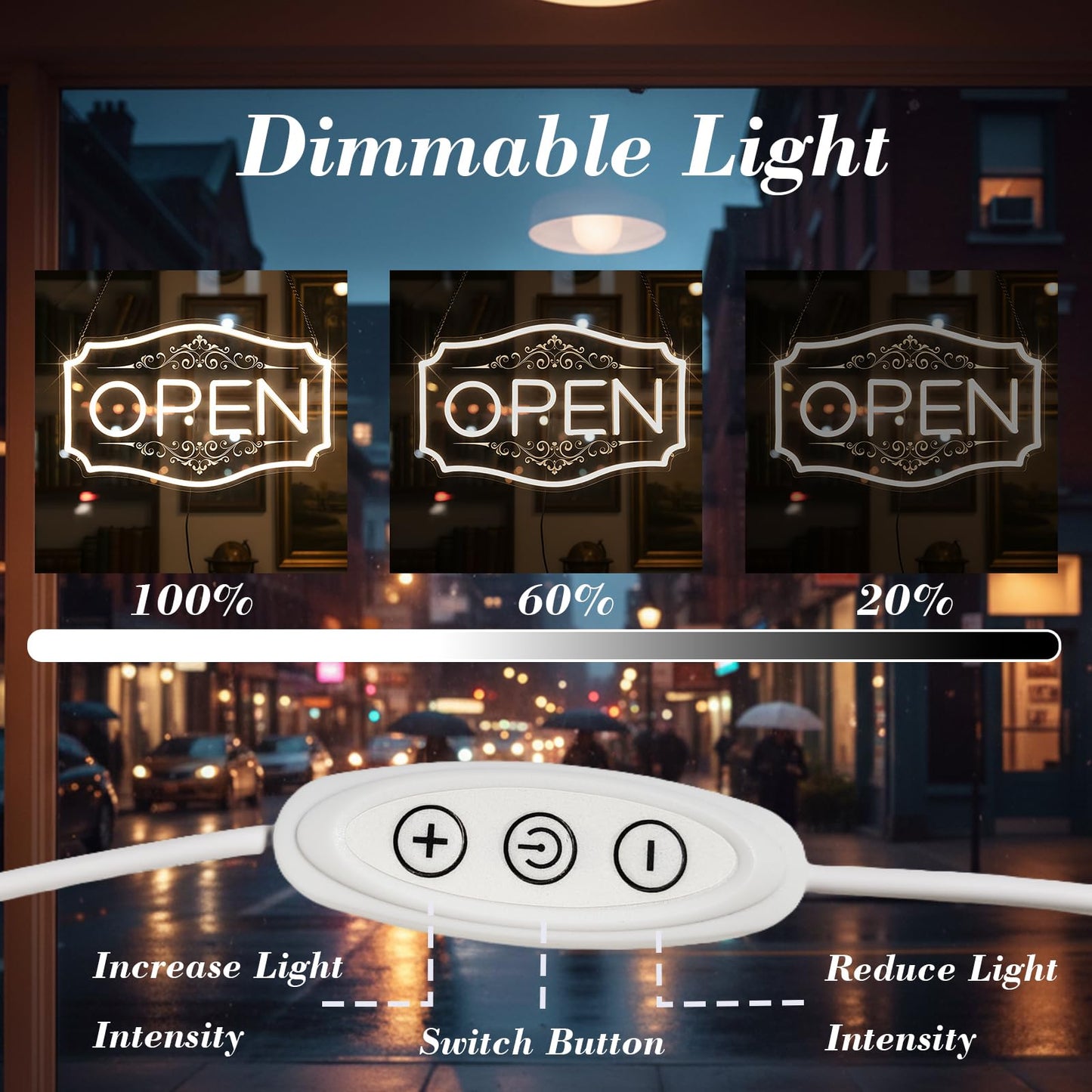 22" x 13" Open Sign for Business, LED Dimmable Neon Open Sign with 12V/2A Adapter, Warm White, Bright LED to Light Up Storefronts, Windows & Walls