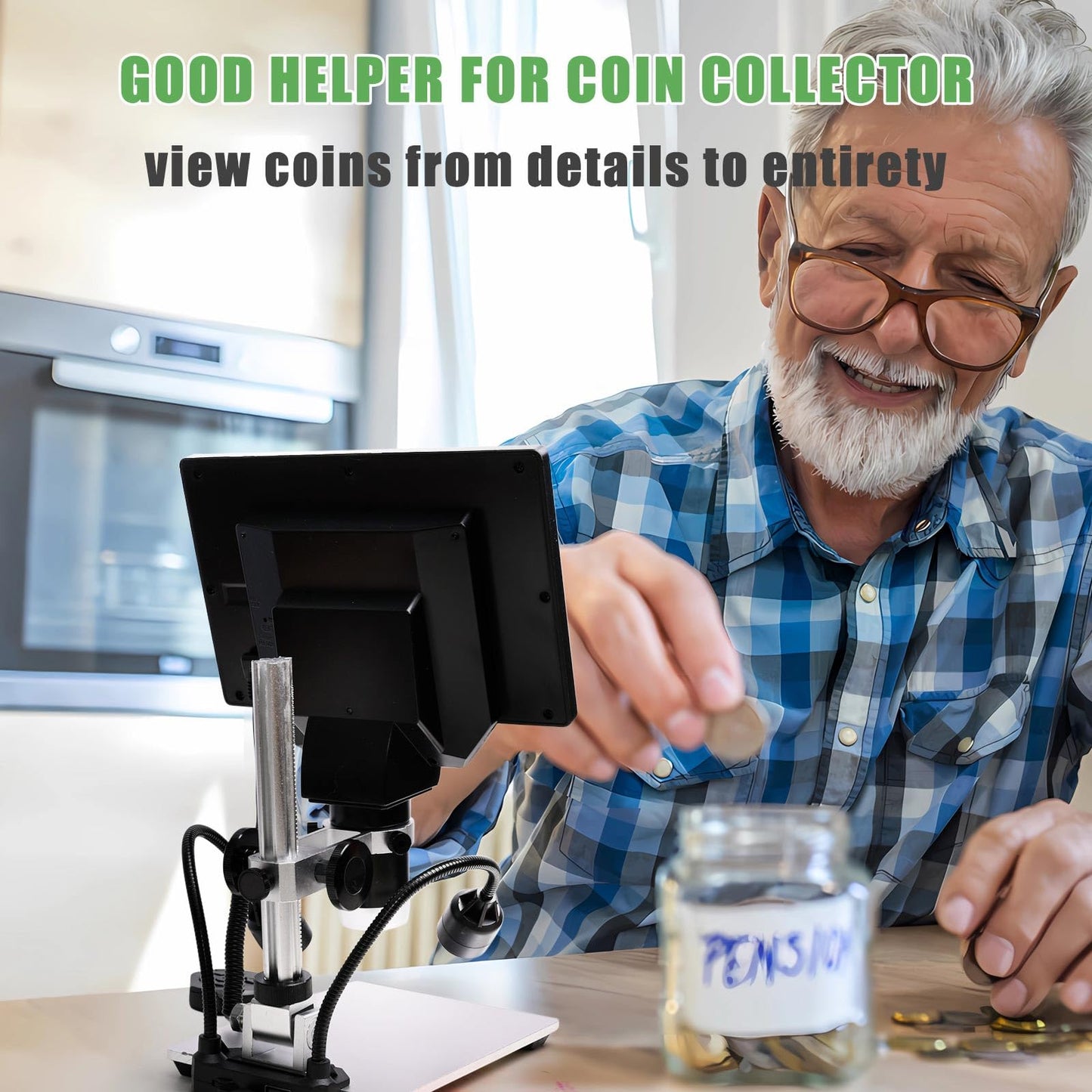 7" LCD Digital Microscope, 1200X 1080P HD Coin USB Microscope with 10 Lights, Wired Remote, PC View, 16GB TF Card, Metal Stand for Soldering PCB Circuit Board Repair