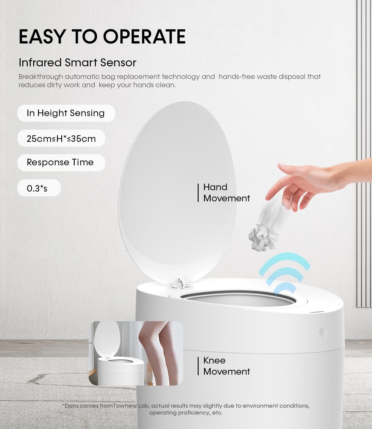 TOWNEW T AIR ONE Smart Trash Can, 2.6 Gallon Automatic Garbage Can with Self-Sealing and Self-Changing, Motion Sense Activated Rechargeable Trashcan for Living Room Bedroom Workshop Kitchen, White