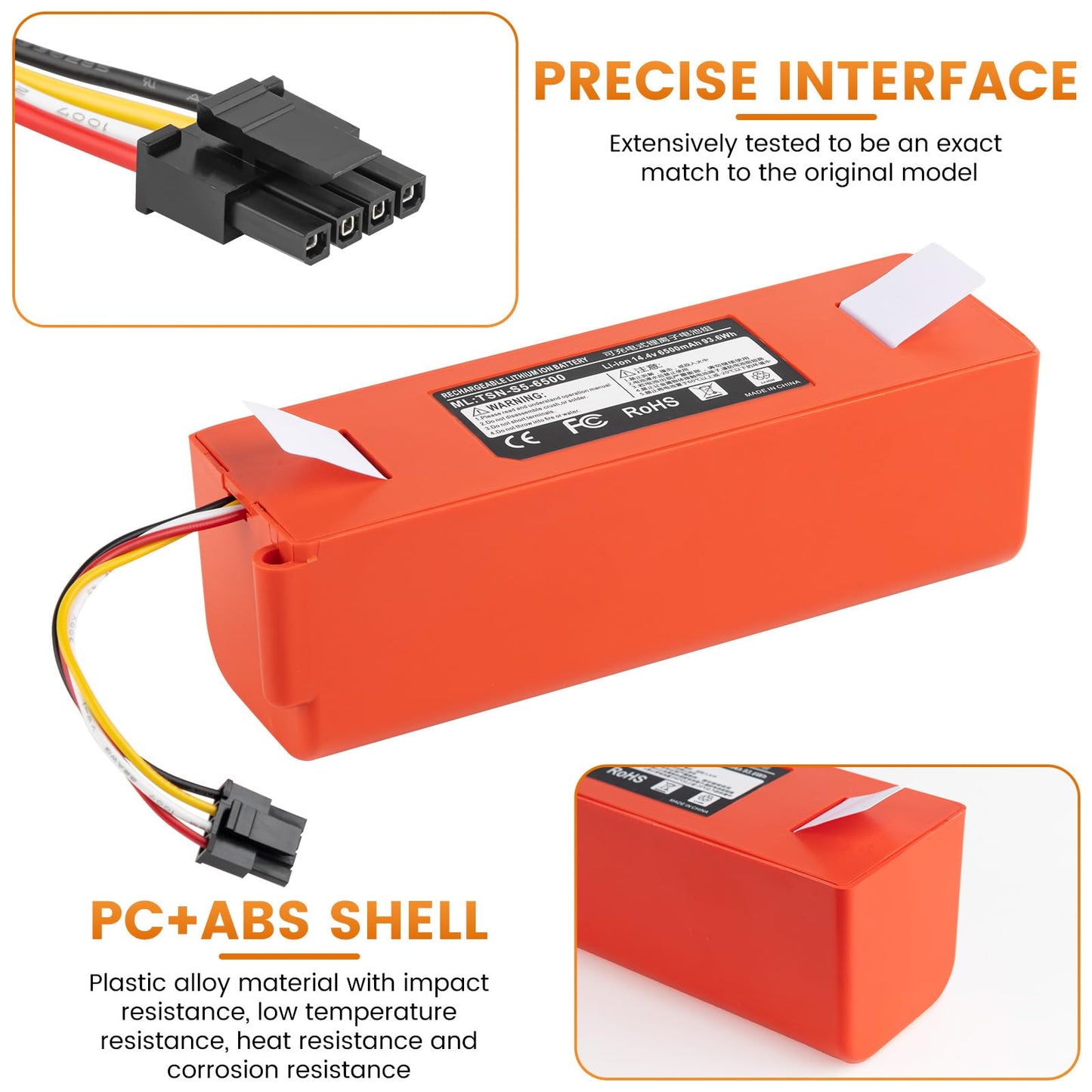 TUEESN 14.4V 6500mAh Replacement Battery for Roborock S4 S5 S50 S6 S7 S7 Max
