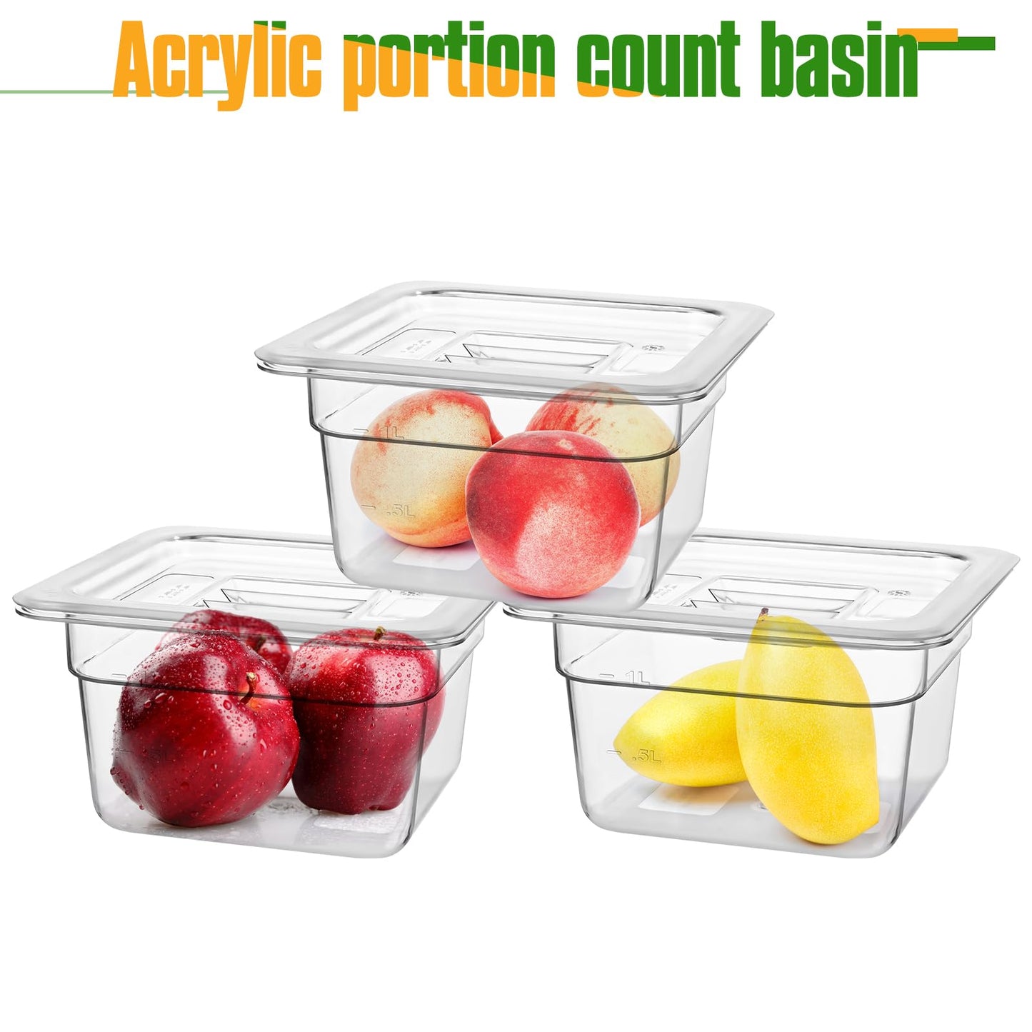 PYQTH 12 Pack Plastic Clear Food Pan with Lids, 1/6 Size 4'' Deep Commercial Stackable Polycarbonate Pans Hotel Food Storage Pan with 1 Pcs Spoon for Fruits Vegetables
