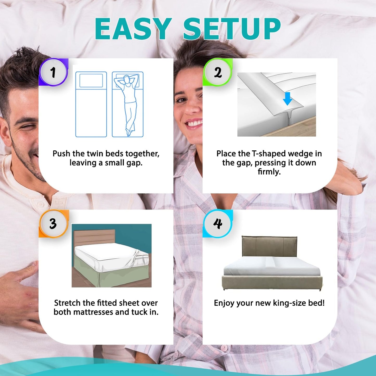 2-in-1 Bed Bridge Twin to King with Attached Sheet – Bed Gap Filler & Twin to King Bed Converter (Patent Pending)