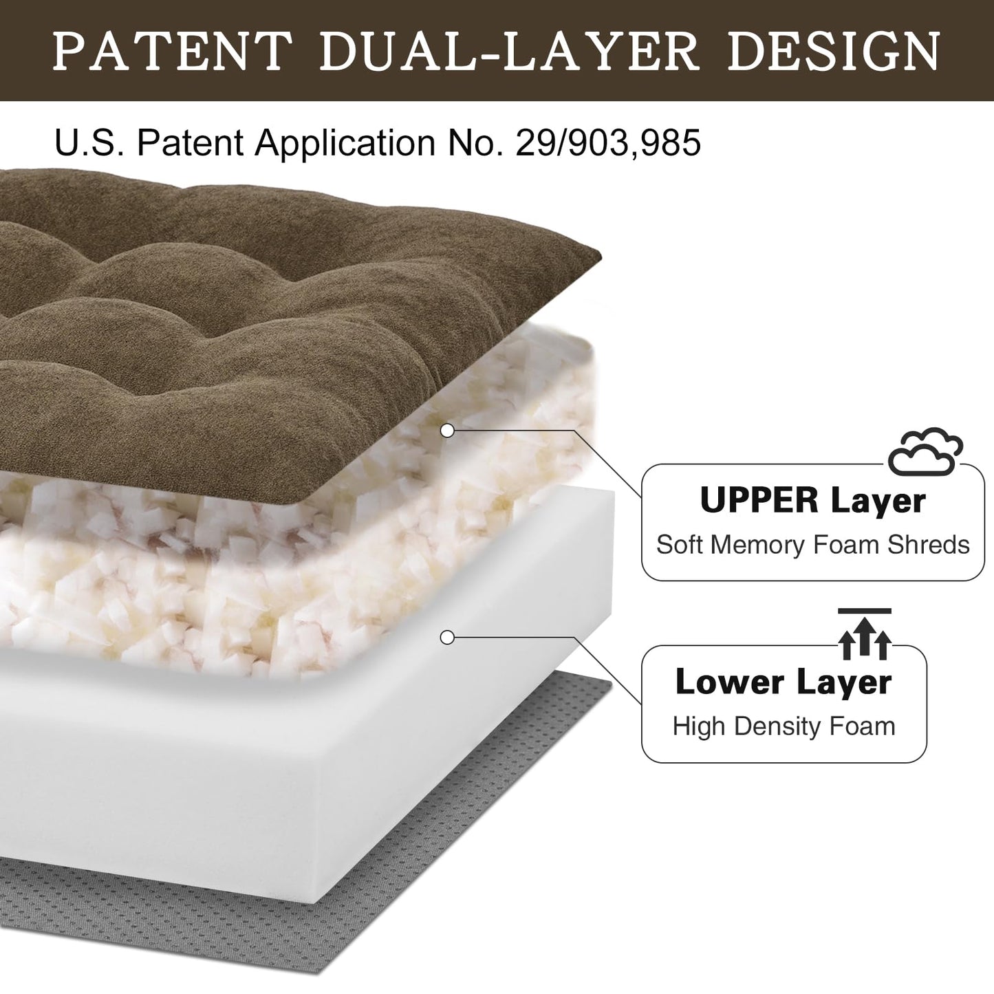 TANYOO Recliner Cushion Patent Dual Layer Fillings Chair Cushion for Elderly 20x20x5 Inches Extra Large Pad for Armchairs Booster Seat Cushions Pain Pressure Relief Brown