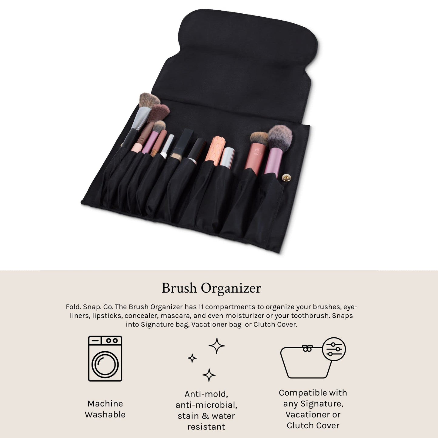 KUSSHI Washable Travel Snap in Brush Organizer