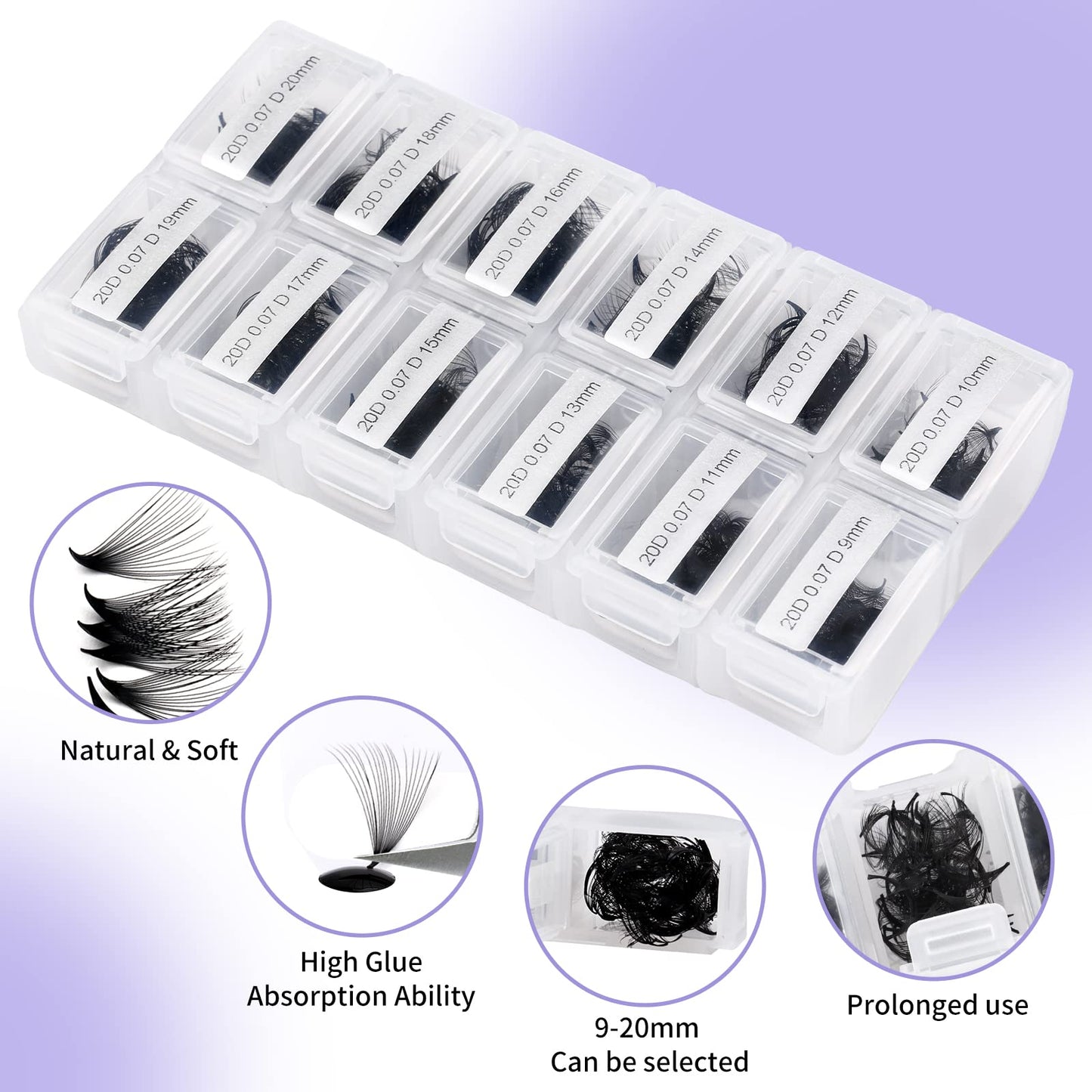 WENDY Lashes Premade Fans Eyelash Extensions 1200PCS Eyelash Extension 20D Volume Lash Extensions Loose Promade Fans D Curl Mixed 9-20mm Pointed Base Pre Made Lashes(1200PCS-20D-0.07-D, 9-20mm mixed)