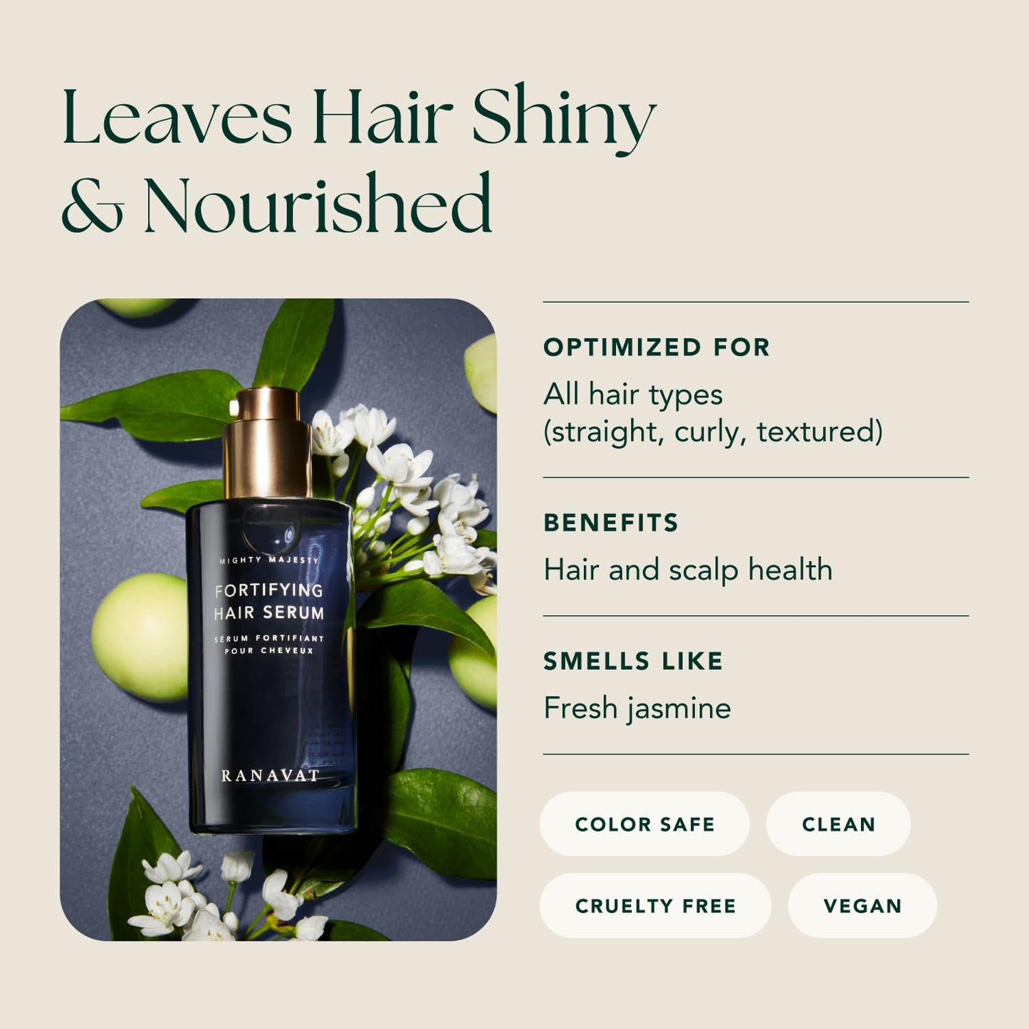 RANAVAT BOTANICS RANAVAT Mighty Majesty - Fortifying Hair Serum - Hair Oil Serum for Scalp Hydration, Frizz Control, & Hair Shine - With Jasmine and Amla Extract (1.7 oz)