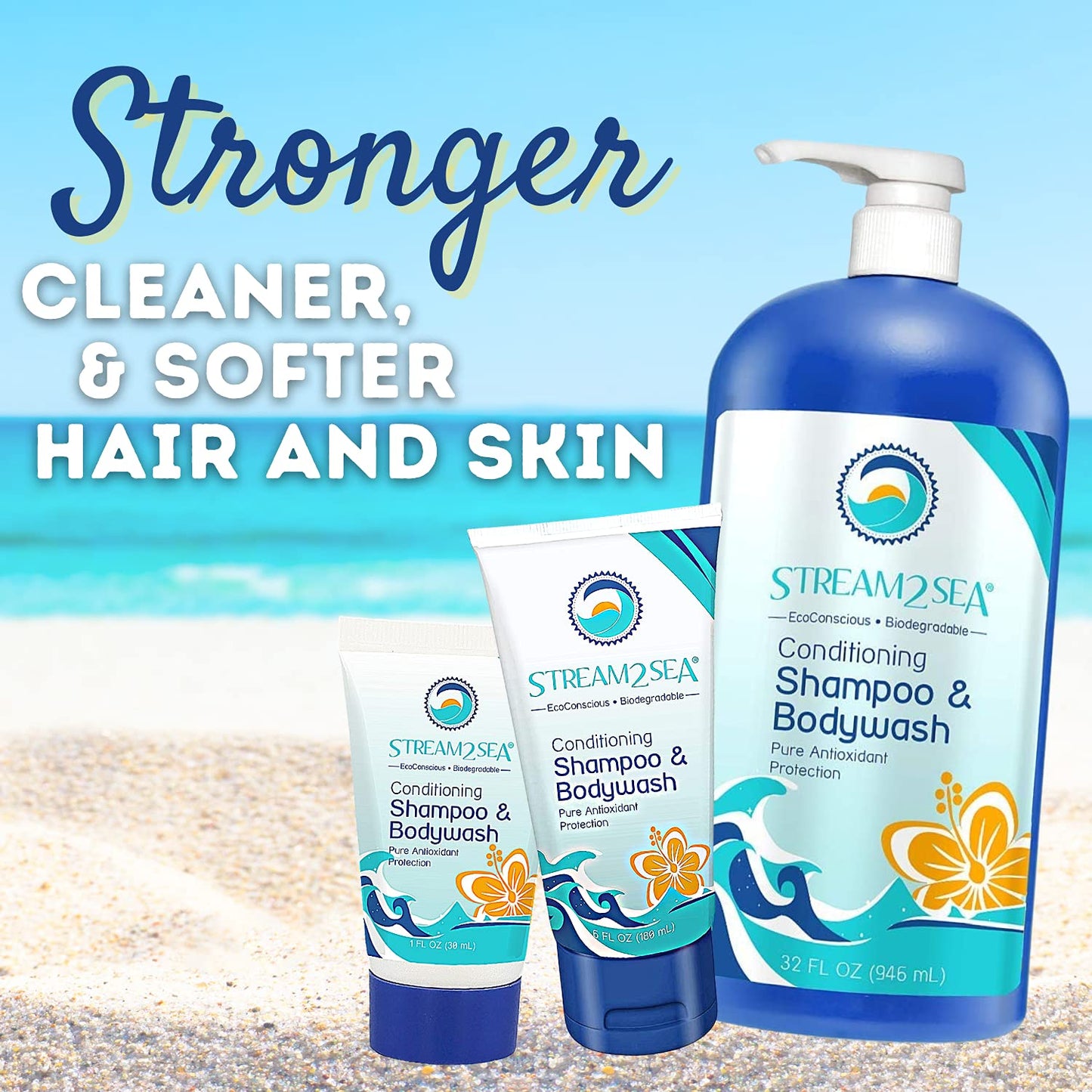 STREAM 2 SEA 3 in 1 Shampoo Body Wash and Conditioner, Reef Safe, All Natural and Organic Camping Shampoo and Liquid Soap, Skin and Hair Care for Men and Women, Sulfate and Paraben Free, 32 oz