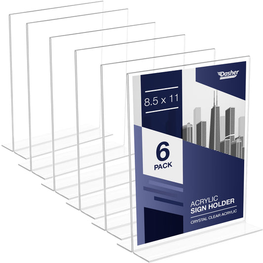 Acrylic Sign Holder 8.5 x 11, T-Shape Double-Sided Acrylic Table Stand with Wide Base, Plastic Tabletop Holder, Menu and Paper Display for Tables, Ideal for Offices, Restaurants, and Events (6 Pack)