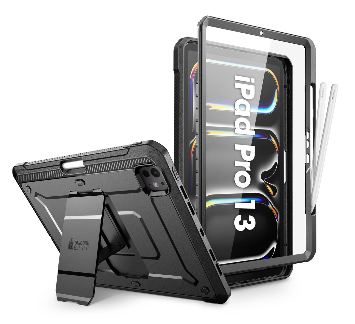 SUPCASE for iPad Pro 13 Inch Case M4 2024 7th Generation with Pencil Holder (Unicorn Beetle Pro), [Built-in Screen Protector & Stand] Full-Body Rugged Cover for iPad Pro 13 Inch M4 2024 7th Gen, Black